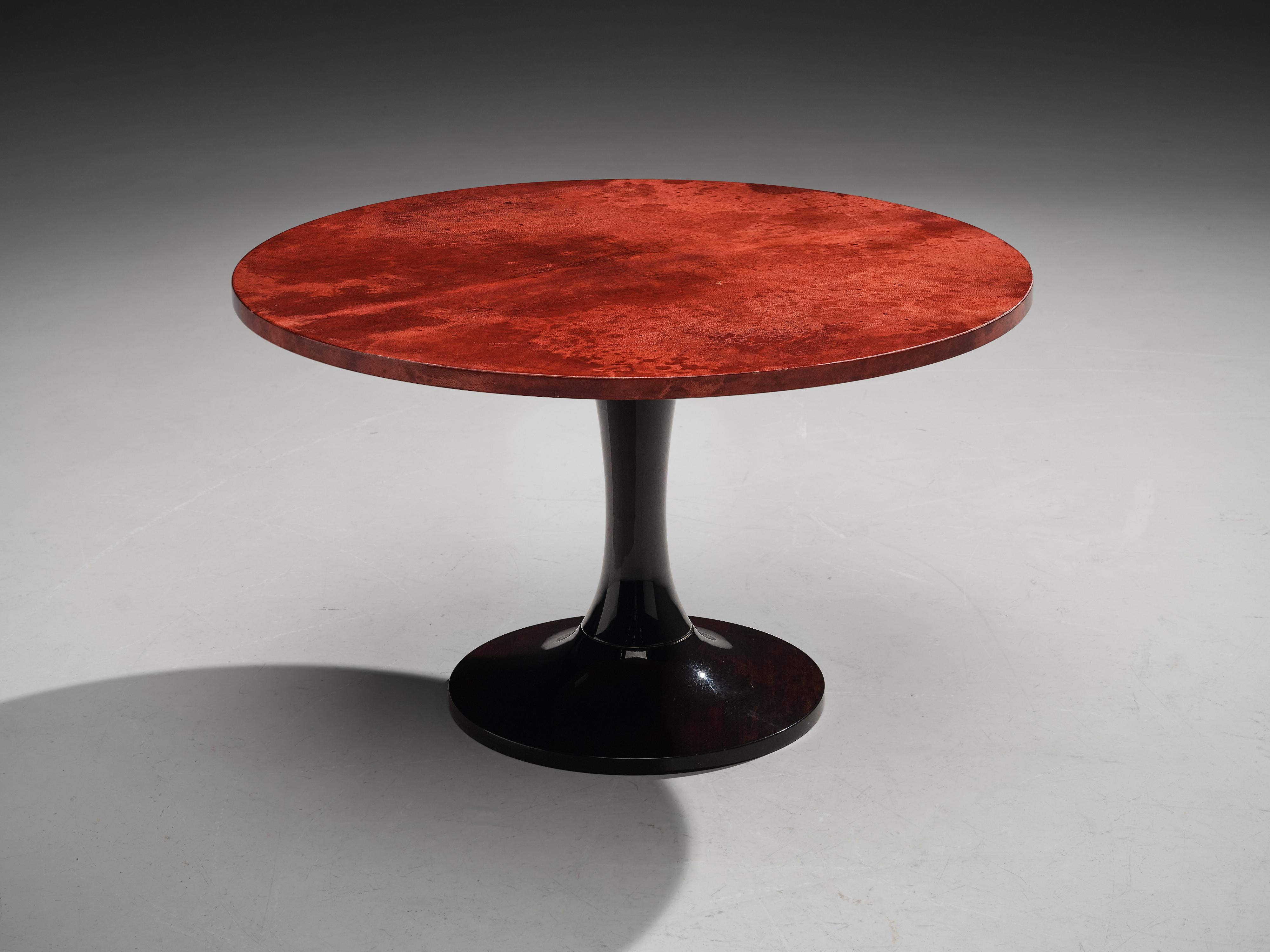 Aldo Tura, side table, wood, goatskin parchment, Italy, 1950s

Italian designer Aldo Tura (1909-1963) is known for his rather unique style that is characterized by the use and combination of uncommon materials and refined forms. His designs are
