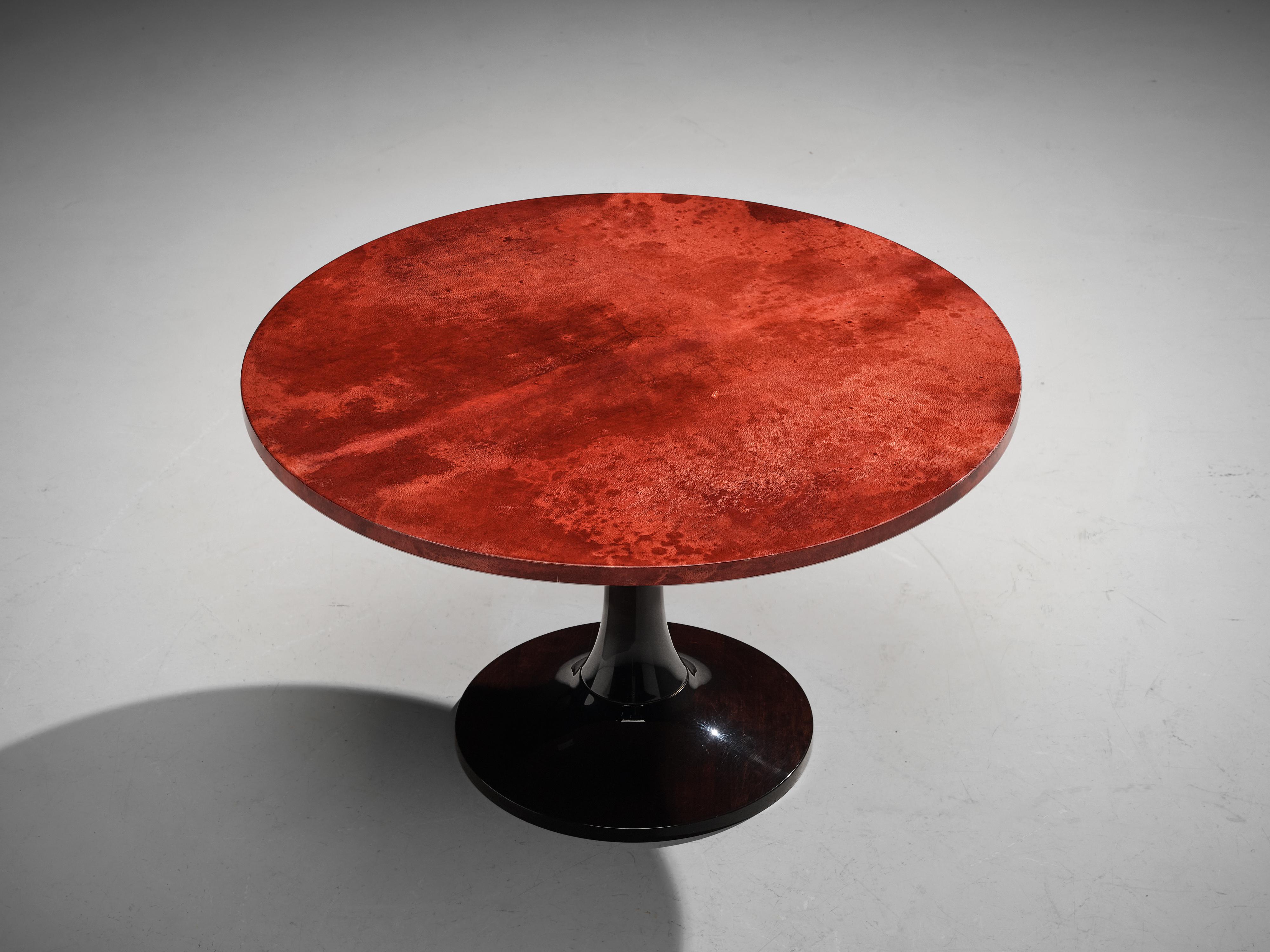 Italian Aldo Tura Side Table in Red Goatskin Parchment