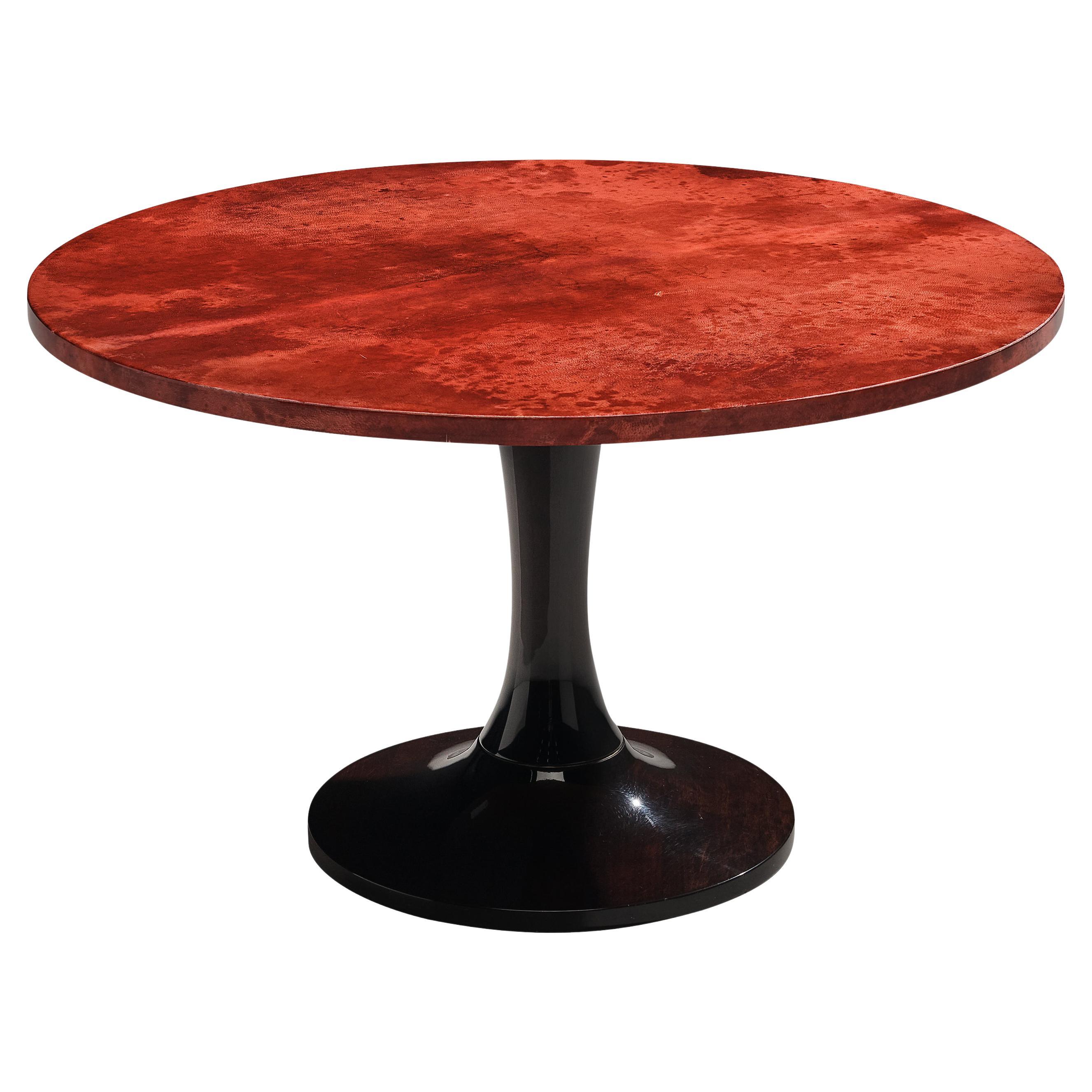 Aldo Tura Side Table in Red Goatskin Parchment