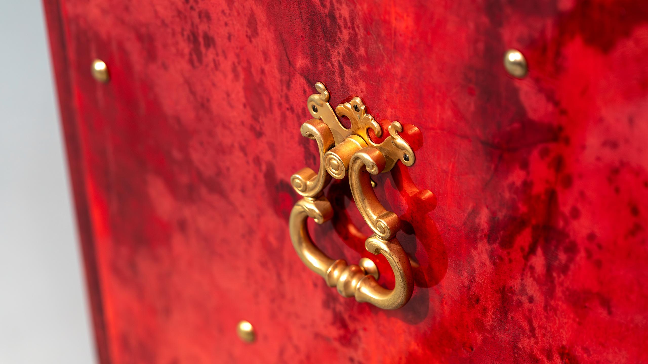 Aldo Tura Sideboard Red Goatskin Highboard Brass Details Hollywood Regency Italy For Sale 5