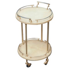 Aldo Tura Small Cream Goatskin Serving Cart