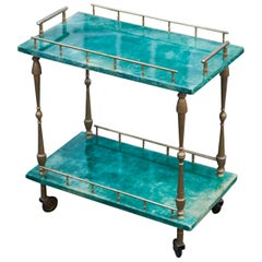 Aldo Tura Small Green Goatskin Rectangular Serving Cart
