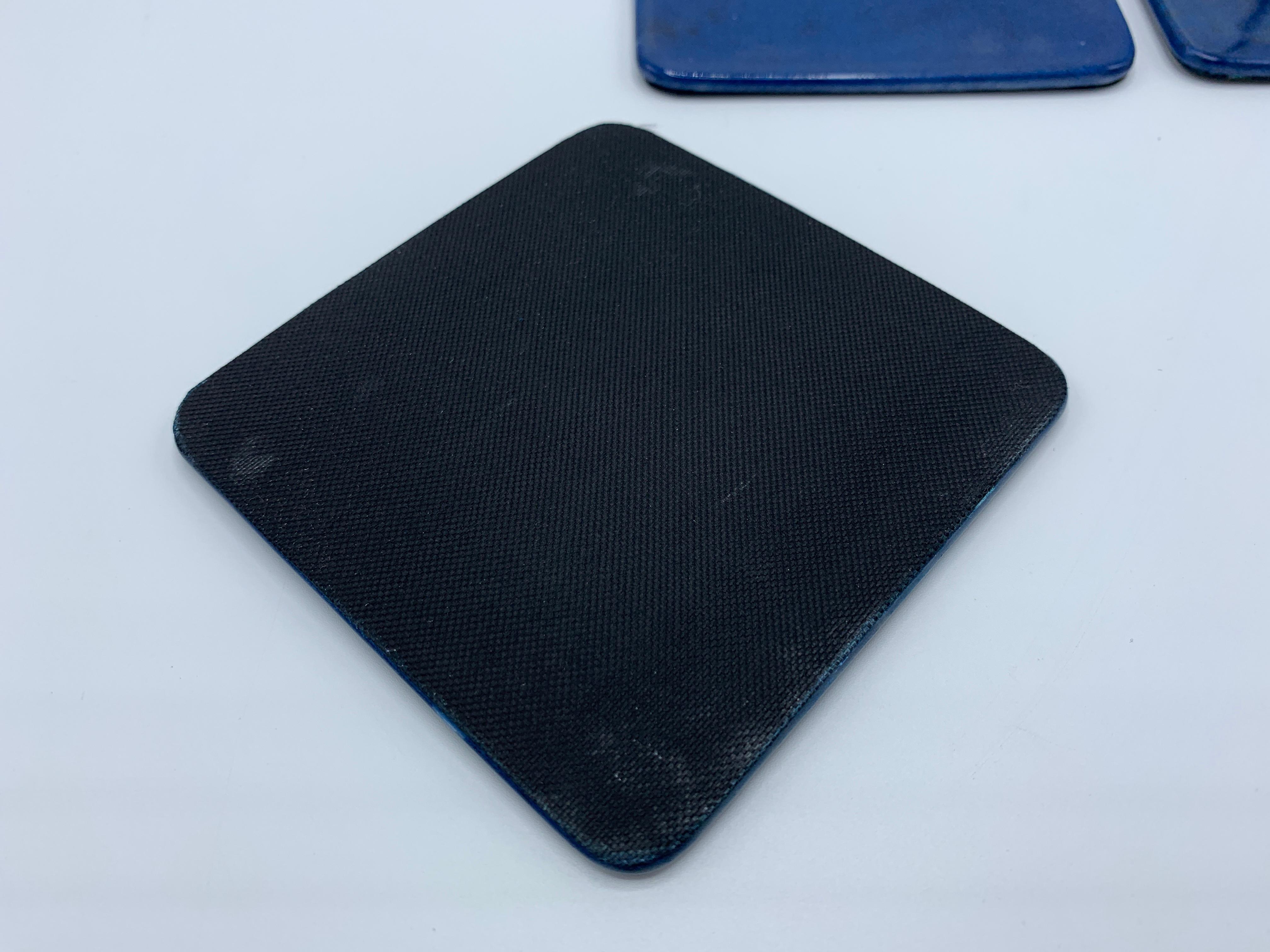 Aldo Tura Style Blue Lacquered Goatskin Coasters with Hide Tray, Set of 6 3