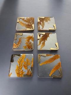 Sous-verres « Aldo Tura Style » en lucite avec des feuilles séchées, lot de 6, Italie, vers 1970'