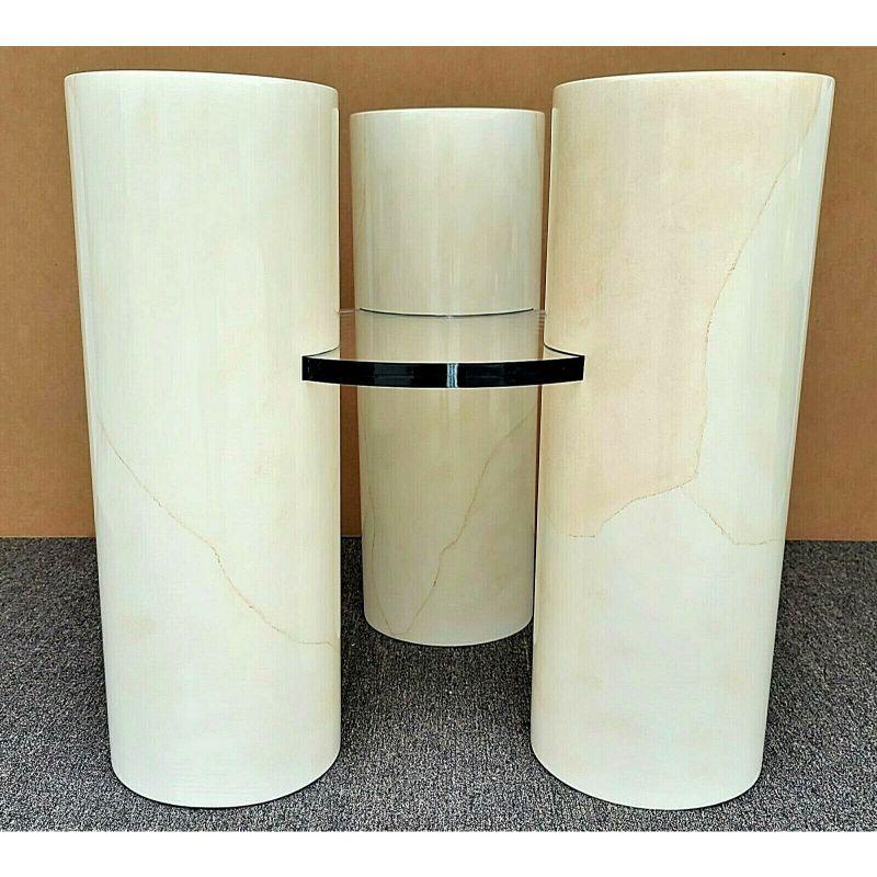 Offering one of our recent Palm Beach Estate Fine Furniture Acquisitions of an 
ALDO TURA Karl Springer Style Lacquered Faux Goatskin Lucite Table Base

All 3 pillars are linked/secured together by the Lucite centerpiece which is not removable.