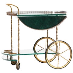 Aldo Tura Style Italian Goatskin Lacquer & Brass Bar Cart, circa 1960