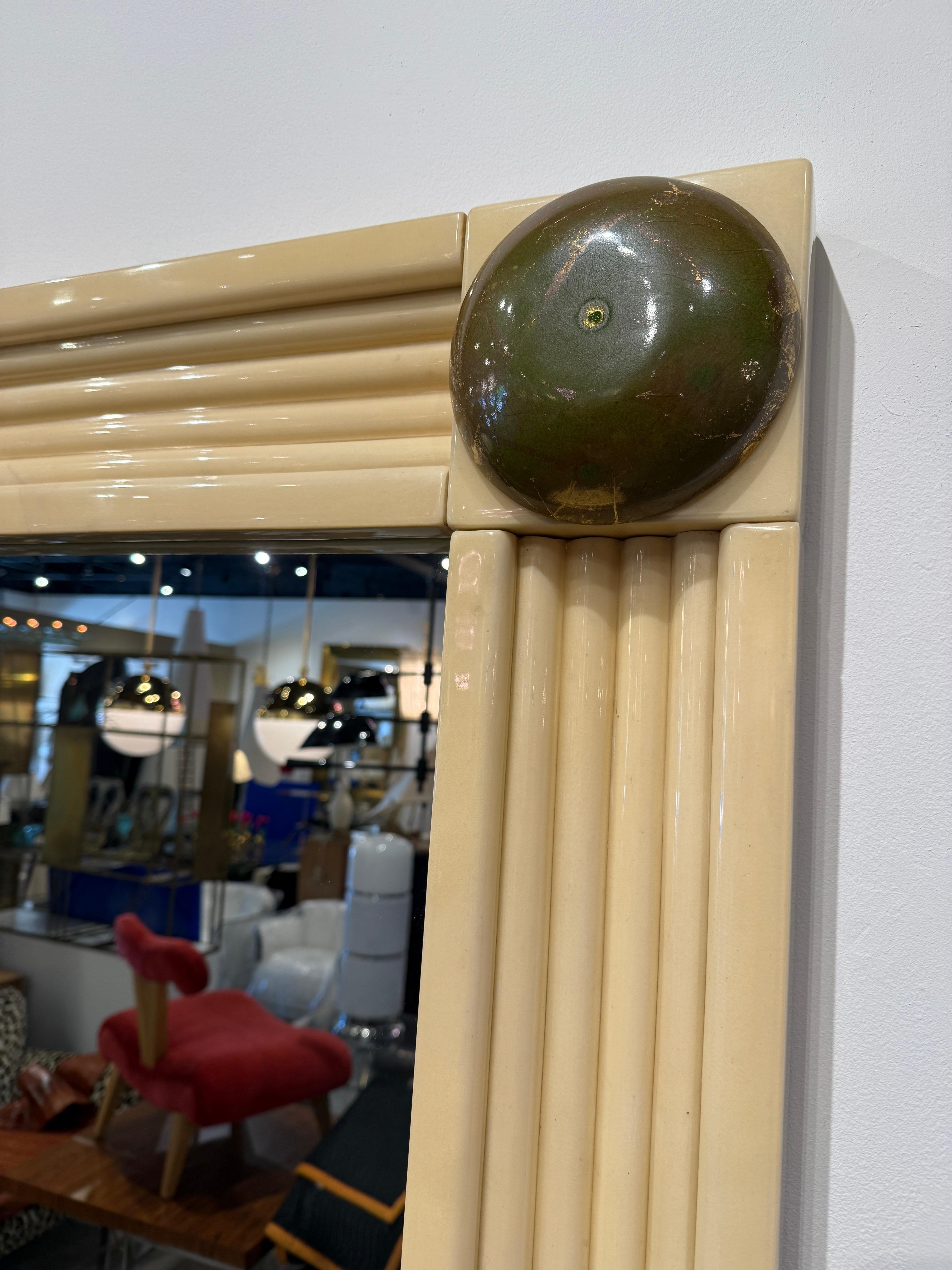 Mid-Century Modern Aldo Tura Style Magnificent Large Scale Lacquered Goatskin Mirror For Sale