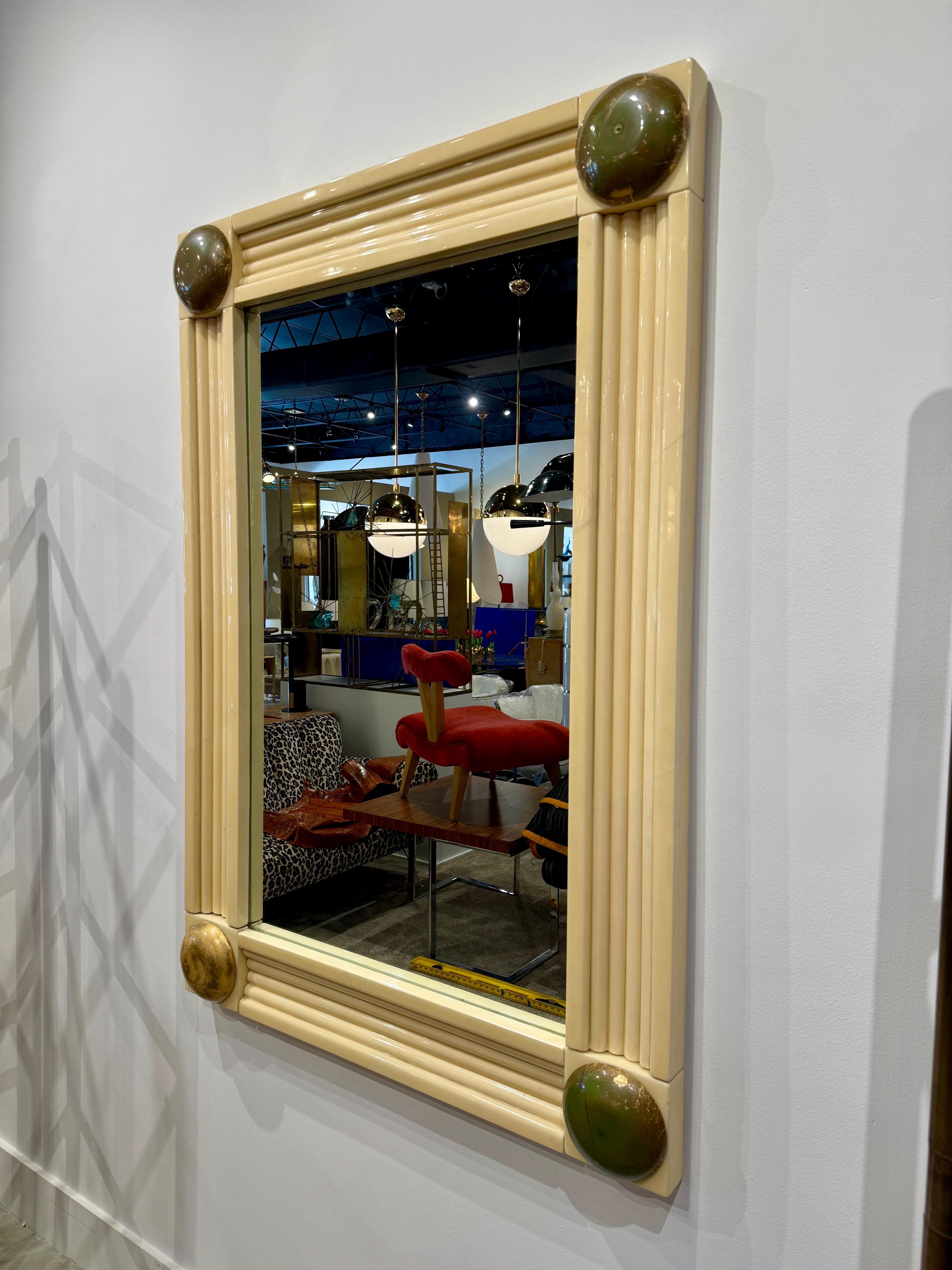 Italian Aldo Tura Style Magnificent Large Scale Lacquered Goatskin Mirror For Sale