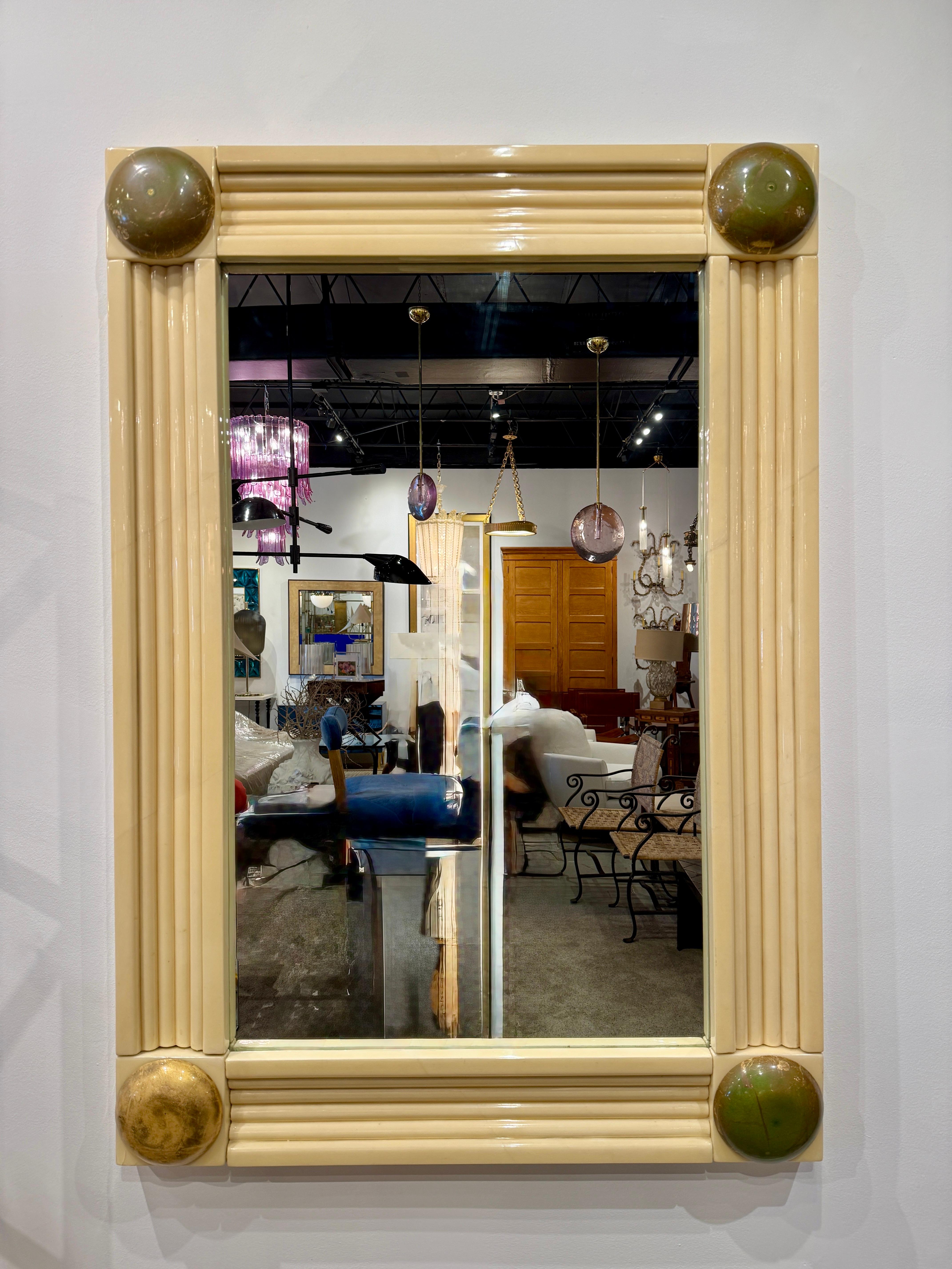 Aldo Tura Style Magnificent Large Scale Lacquered Goatskin Mirror For Sale 1