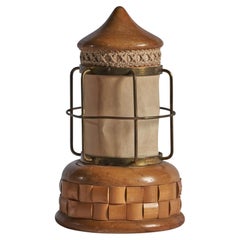 Aldo Tura, Lampada da tavolo, Ottone, Oak, Tessuto, Carta, Italia, anni '40