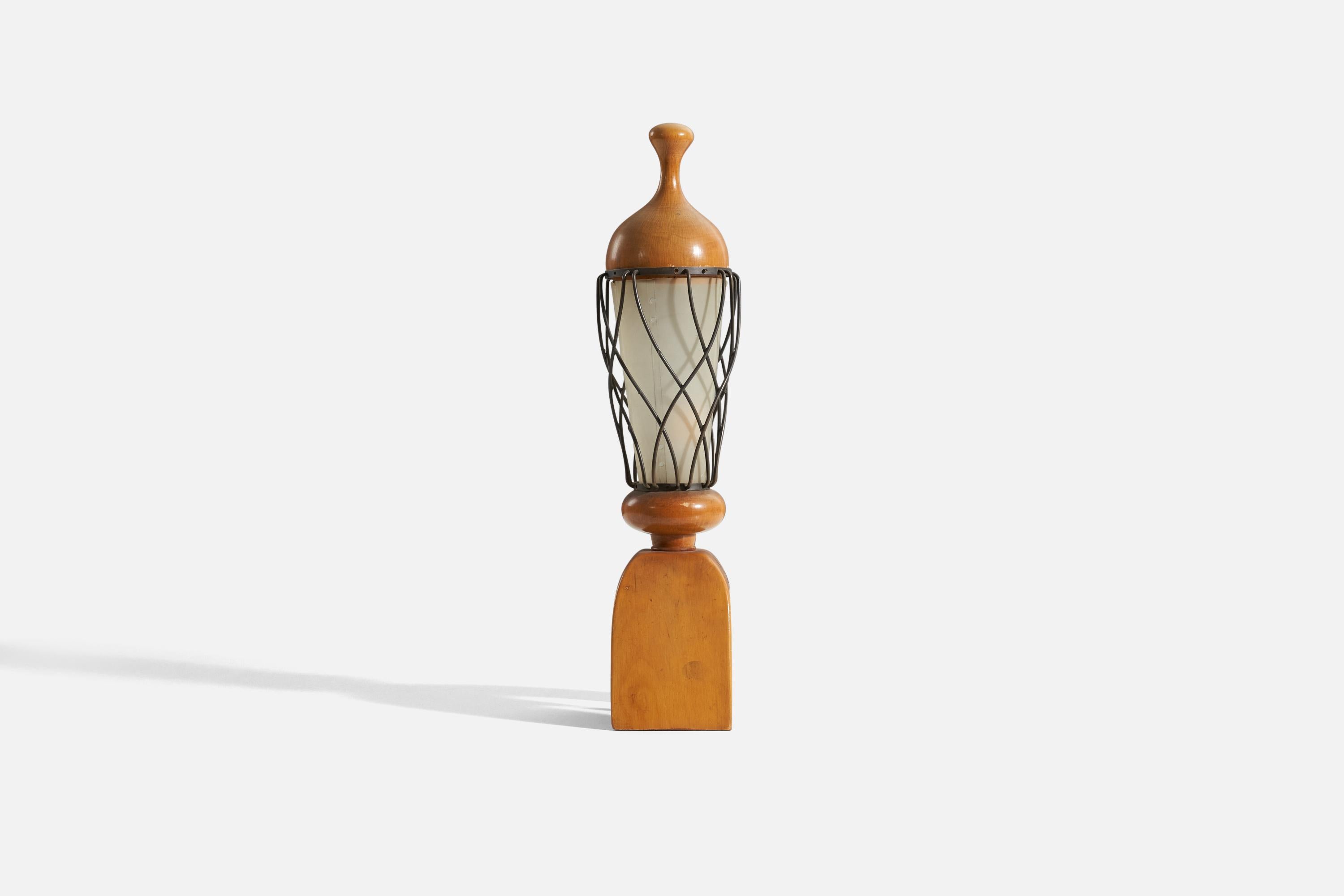 Mid-Century Modern Aldo Tura, Table Lamp, Wood, Metal, Acrylic, Italy, 1960s For Sale