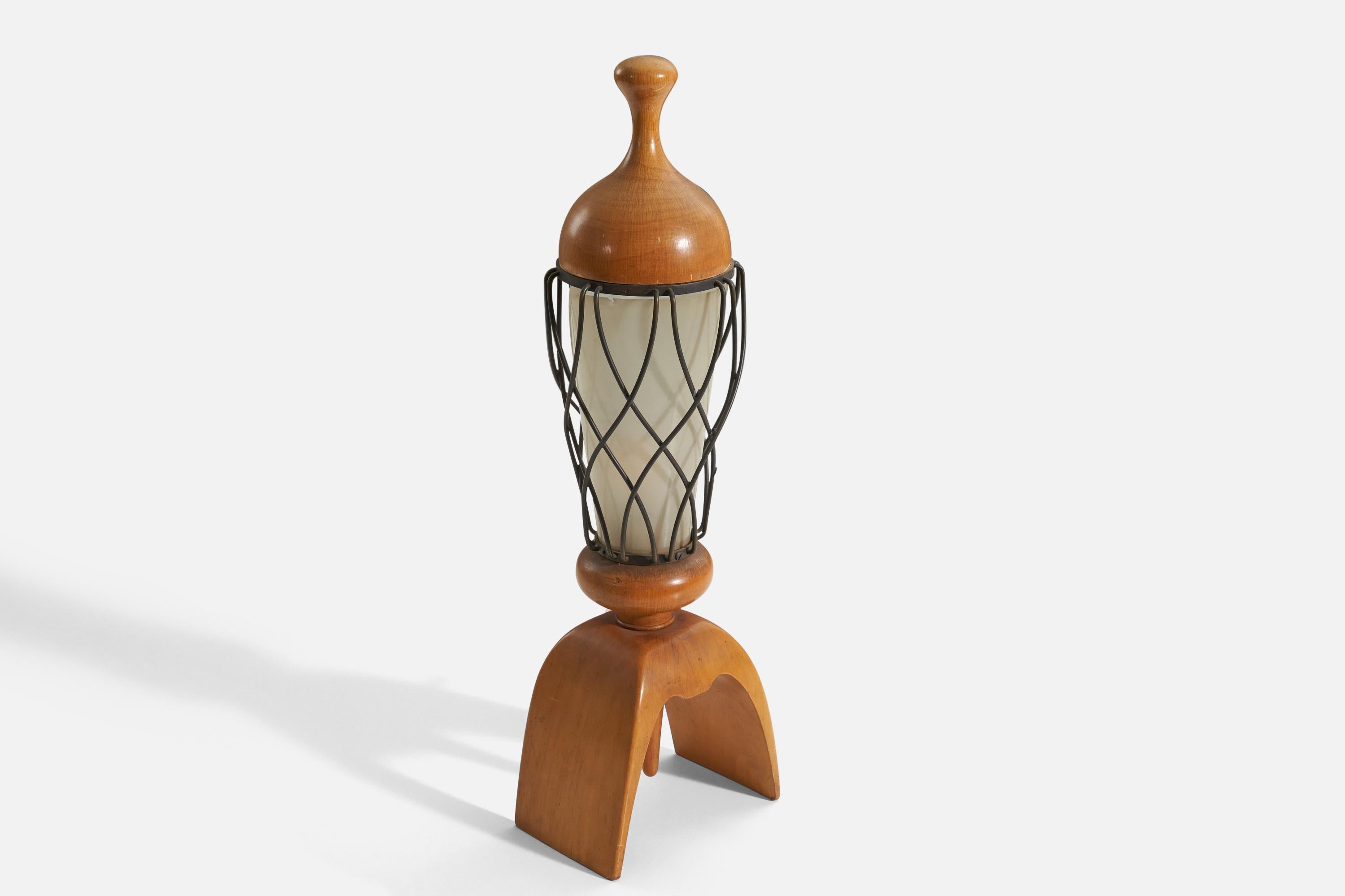 Italian Aldo Tura, Table Lamp, Wood, Metal, Acrylic, Italy, 1960s For Sale