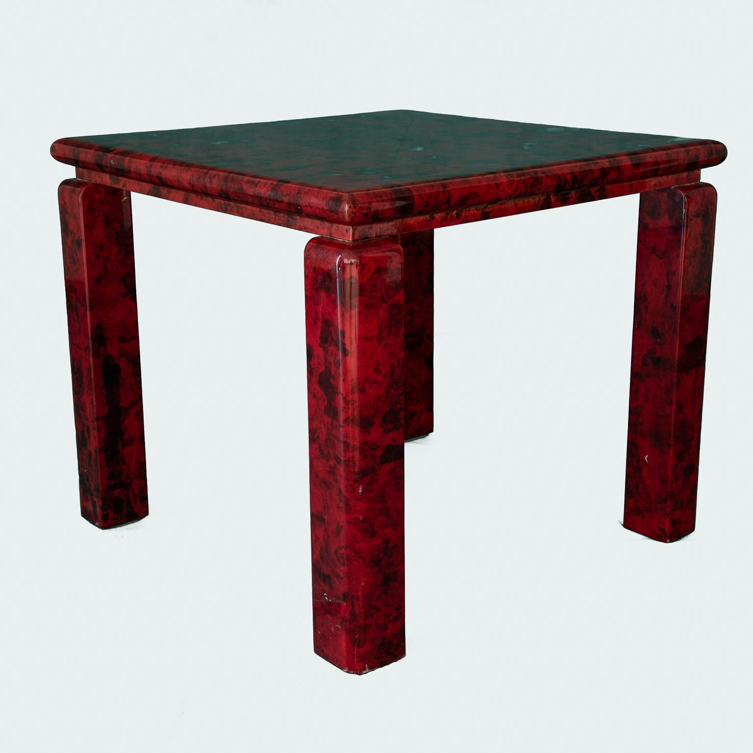 Table made of goatskin in red color from furniture designer Aldo Tura, is in perfect condition.