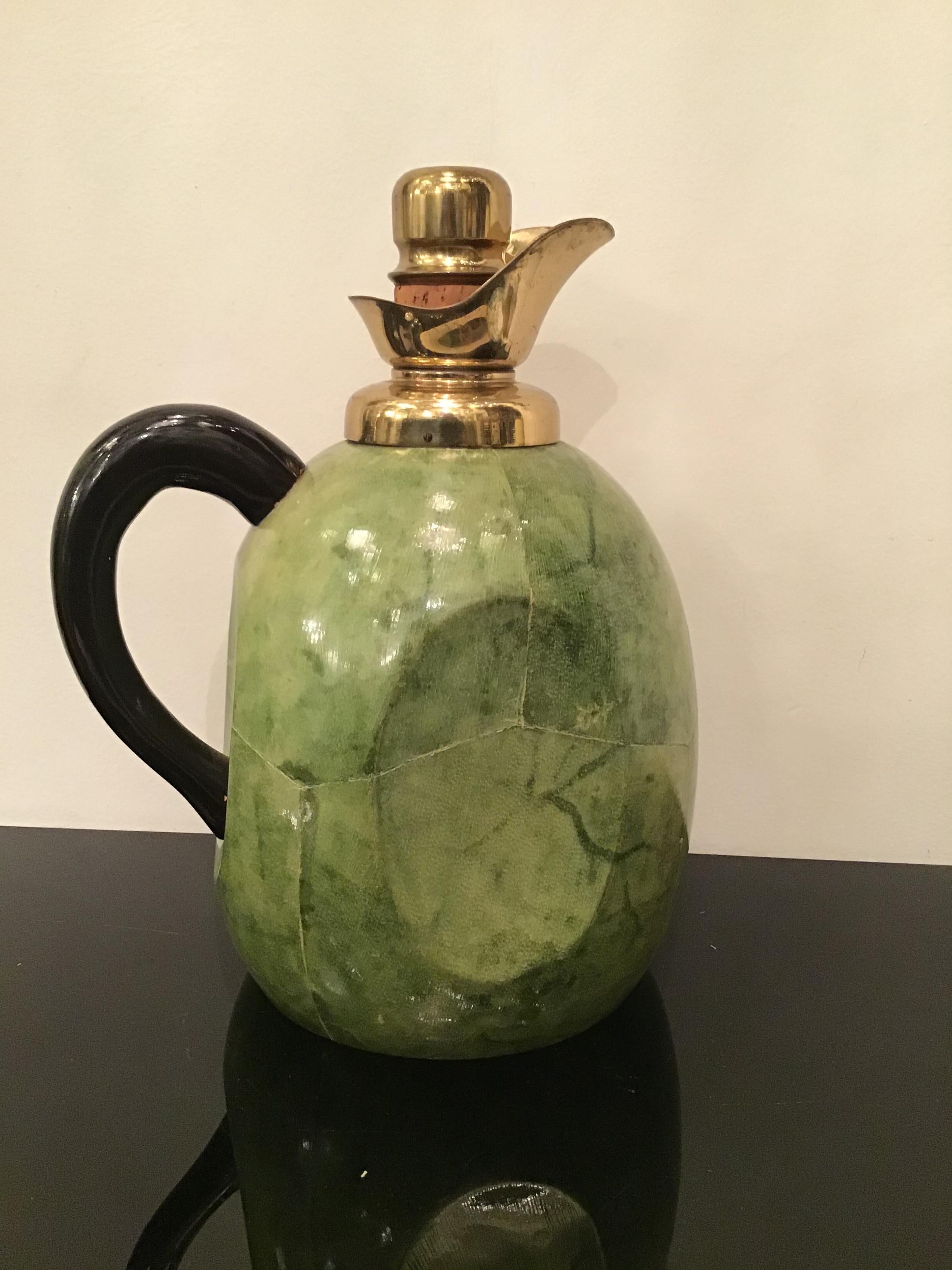 Italian Aldo Tura Thermos  Caraffe Brass and Parchment 1950 Italy For Sale