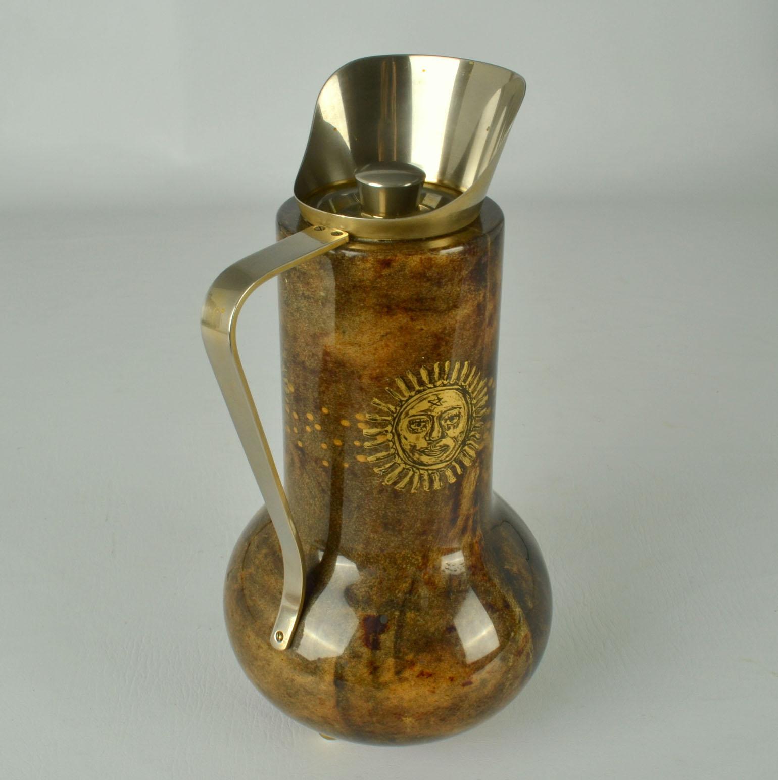 Mid-Century Modern Aldo Tura Thermos Flask Parchment and Gilded Sun For Sale