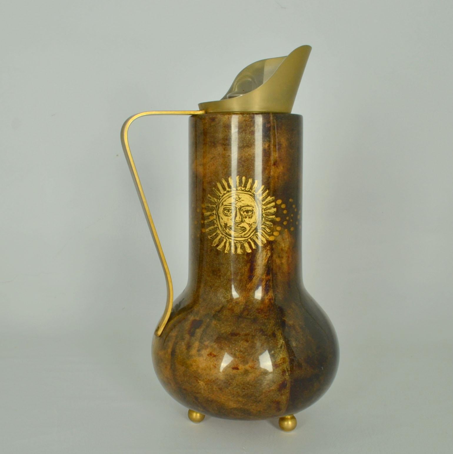 Aldo Tura Thermos Flask Parchment and Gilded Sun For Sale 1