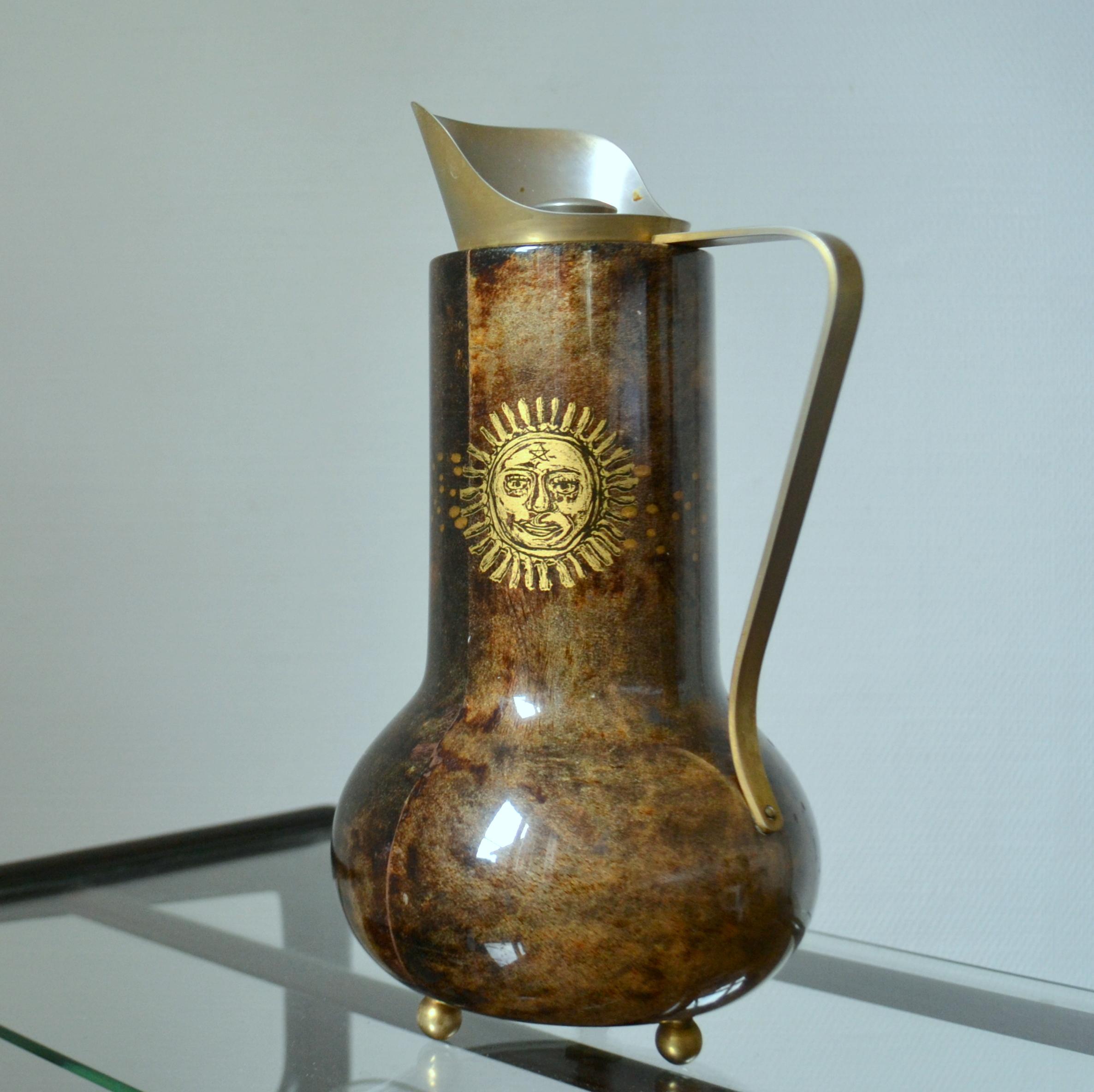 Aldo Tura Thermos Flask Parchment and Gilded Sun 1