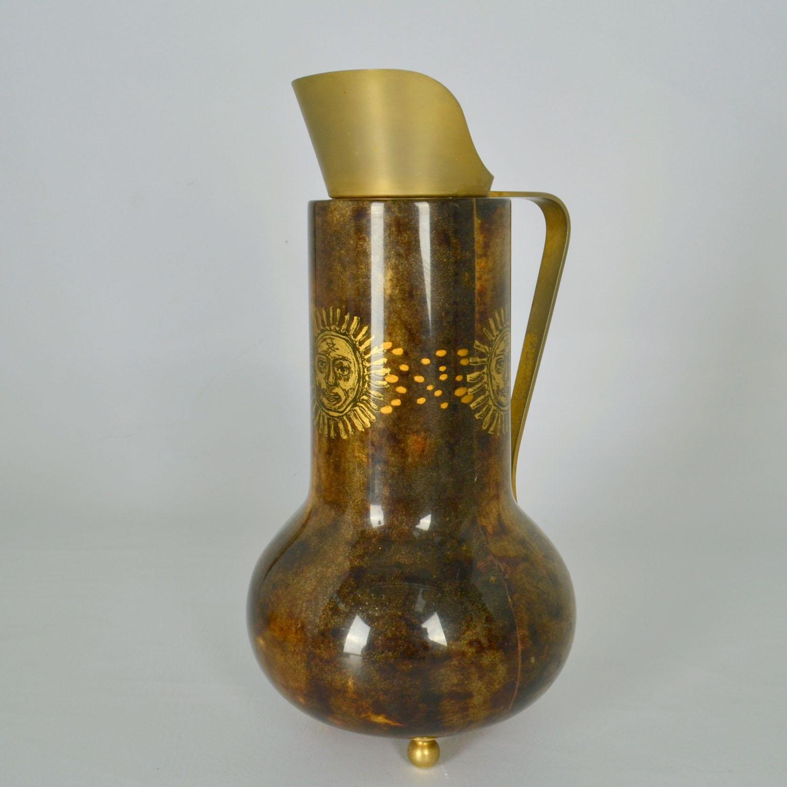 Aldo Tura Thermos Flask Parchment and Gilded Sun For Sale 3