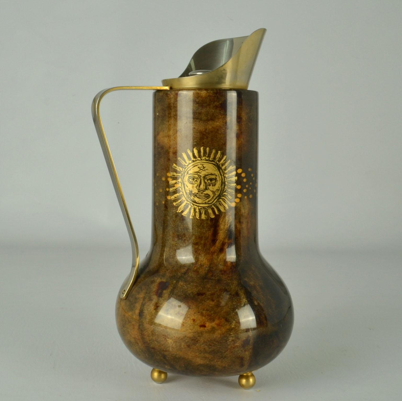 Mid-20th Century Aldo Tura Thermos Flask Parchment and Gilded Sun For Sale