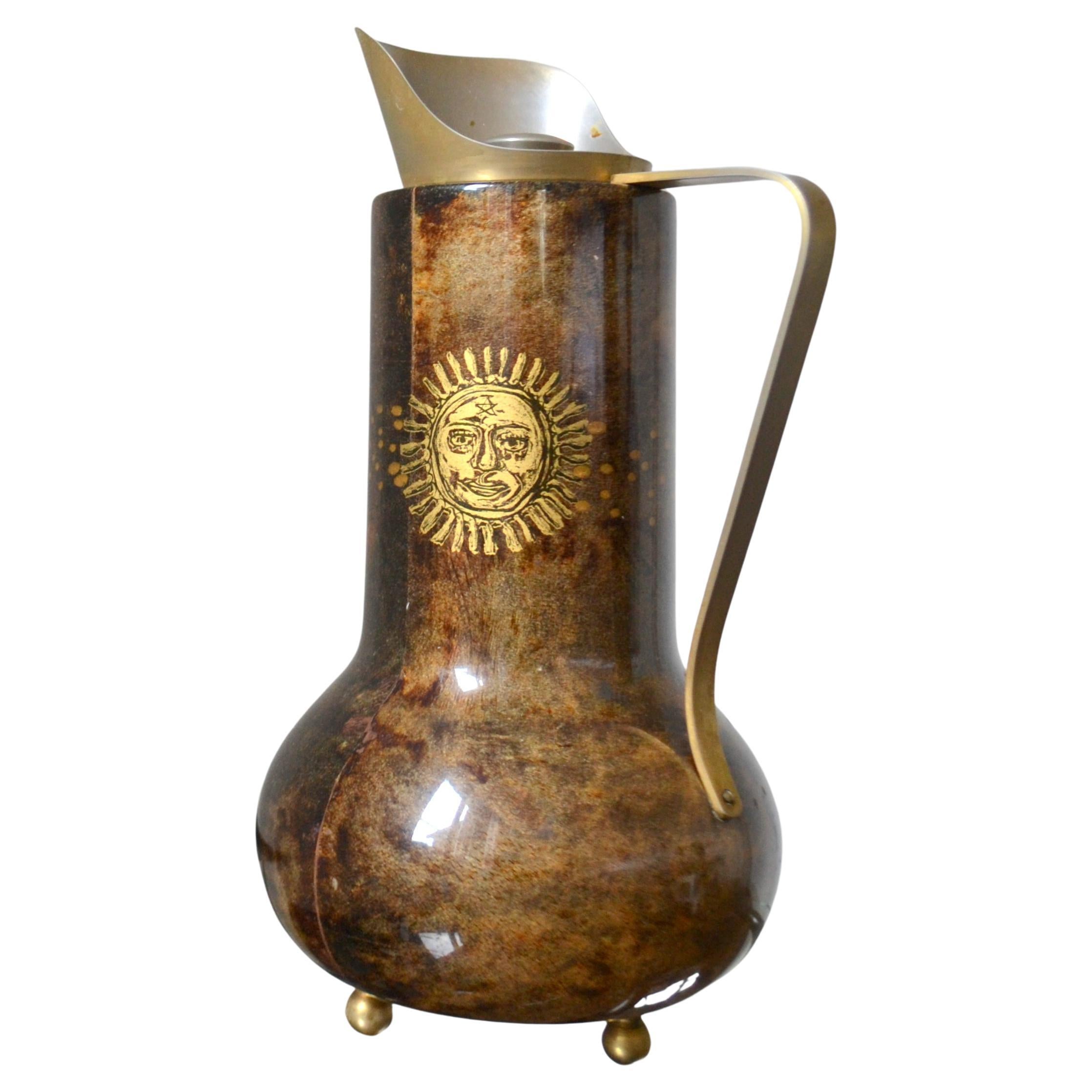 Aldo Tura Thermos Flask Parchment and Gilded Sun For Sale