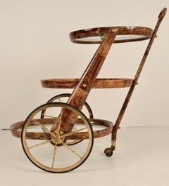 Aldo Tura Three-Tier Lacquered Goatskin Bar Cart, Italy 1980s