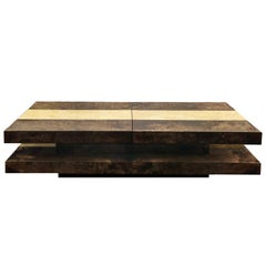 Aldo Tura Tiered Lacquered Goatskin Cocktail Table with Concealed Bar, 1970s