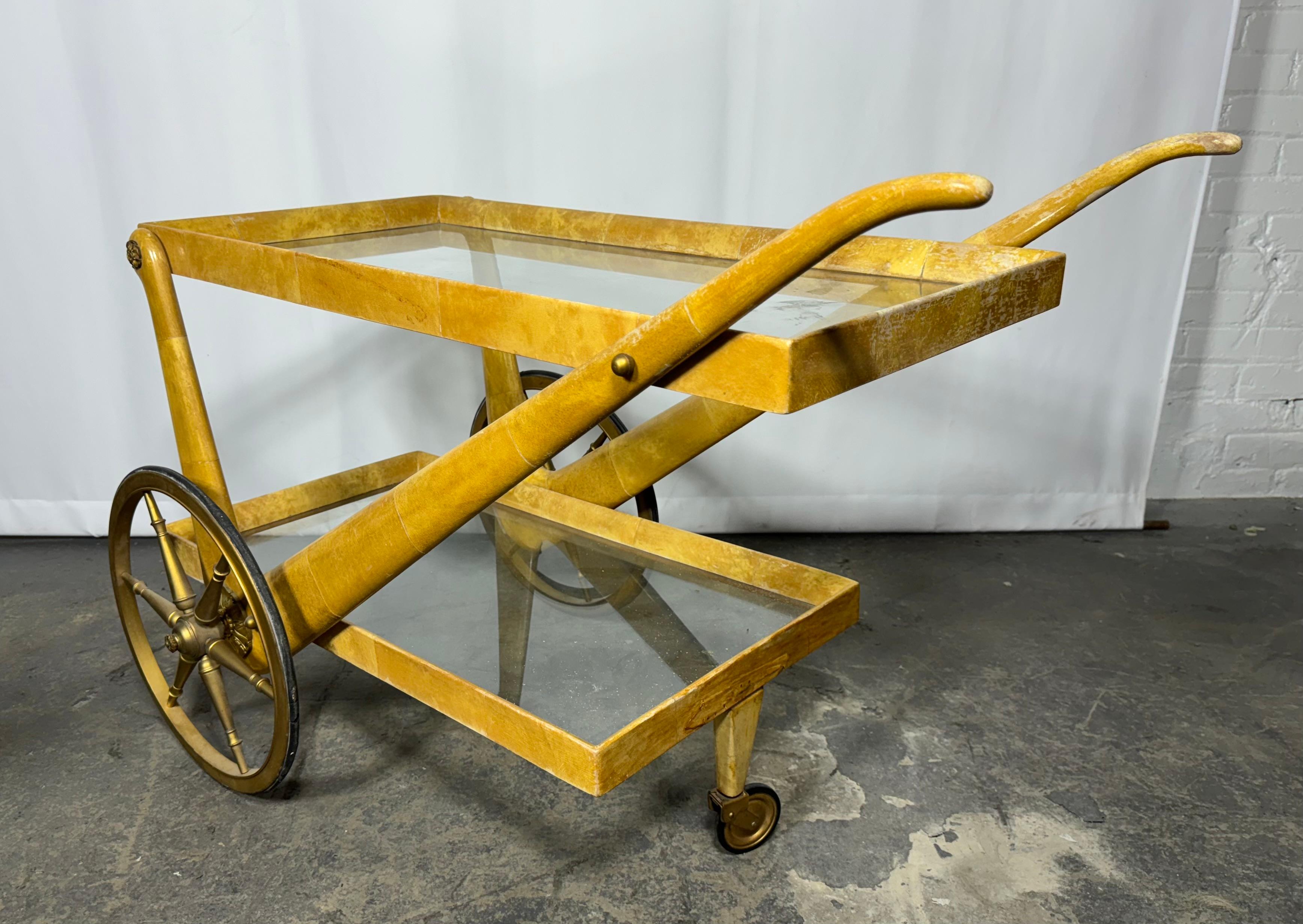 Mid-Century Modern Aldo Tura Trolley in Goatskin circa 1950s For Sale