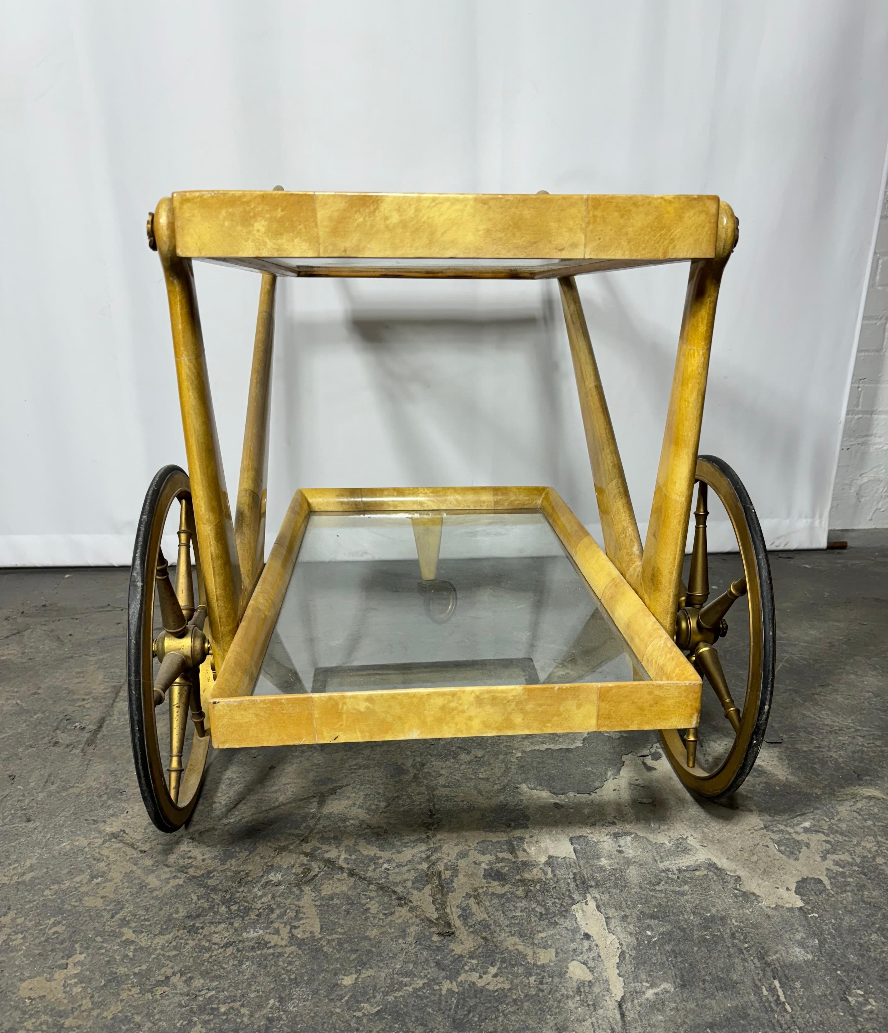 italien Aldo Tura Trolley en peau de chèvre circa 1950 en vente