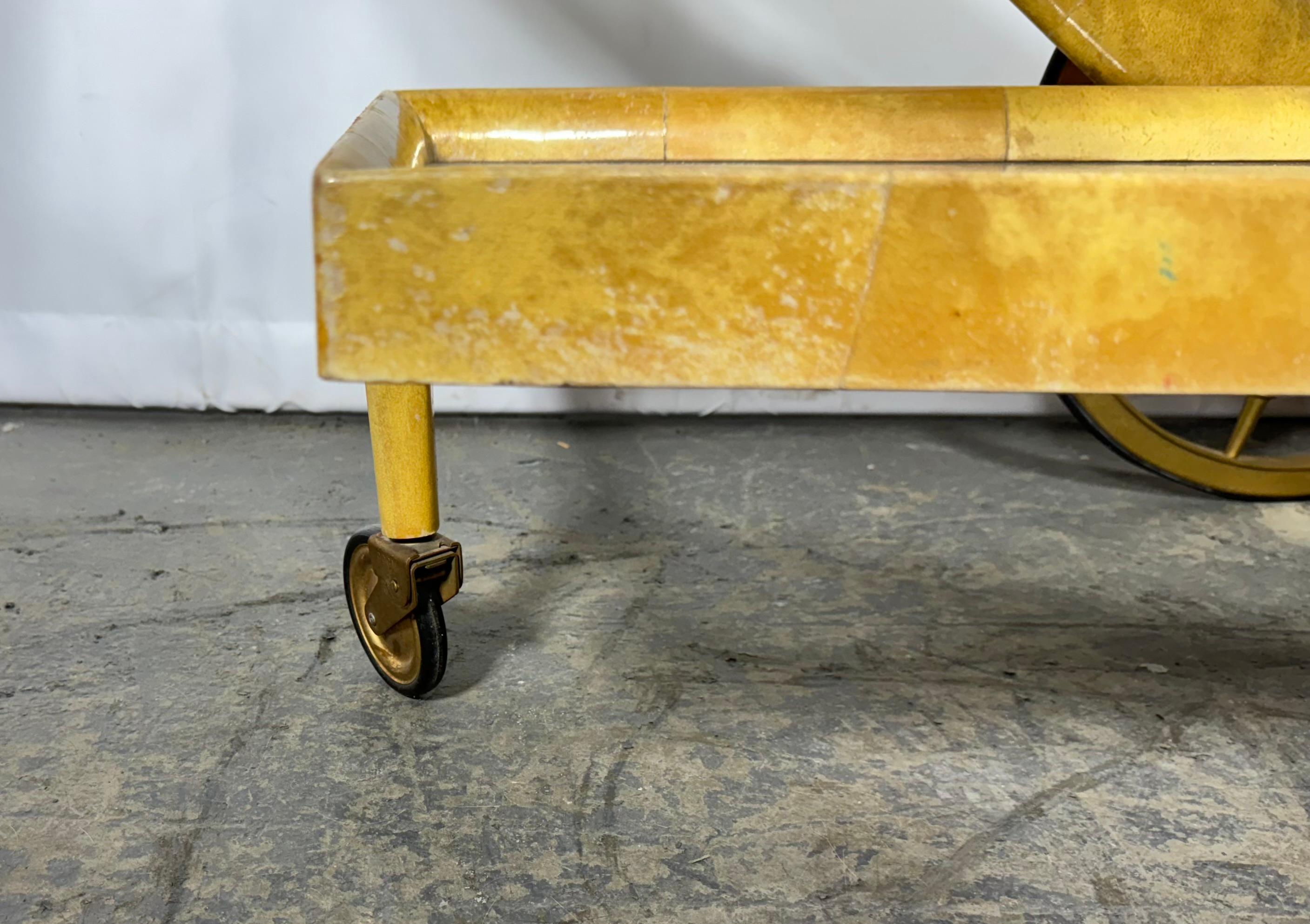 Brass Aldo Tura Trolley in Goatskin circa 1950s For Sale