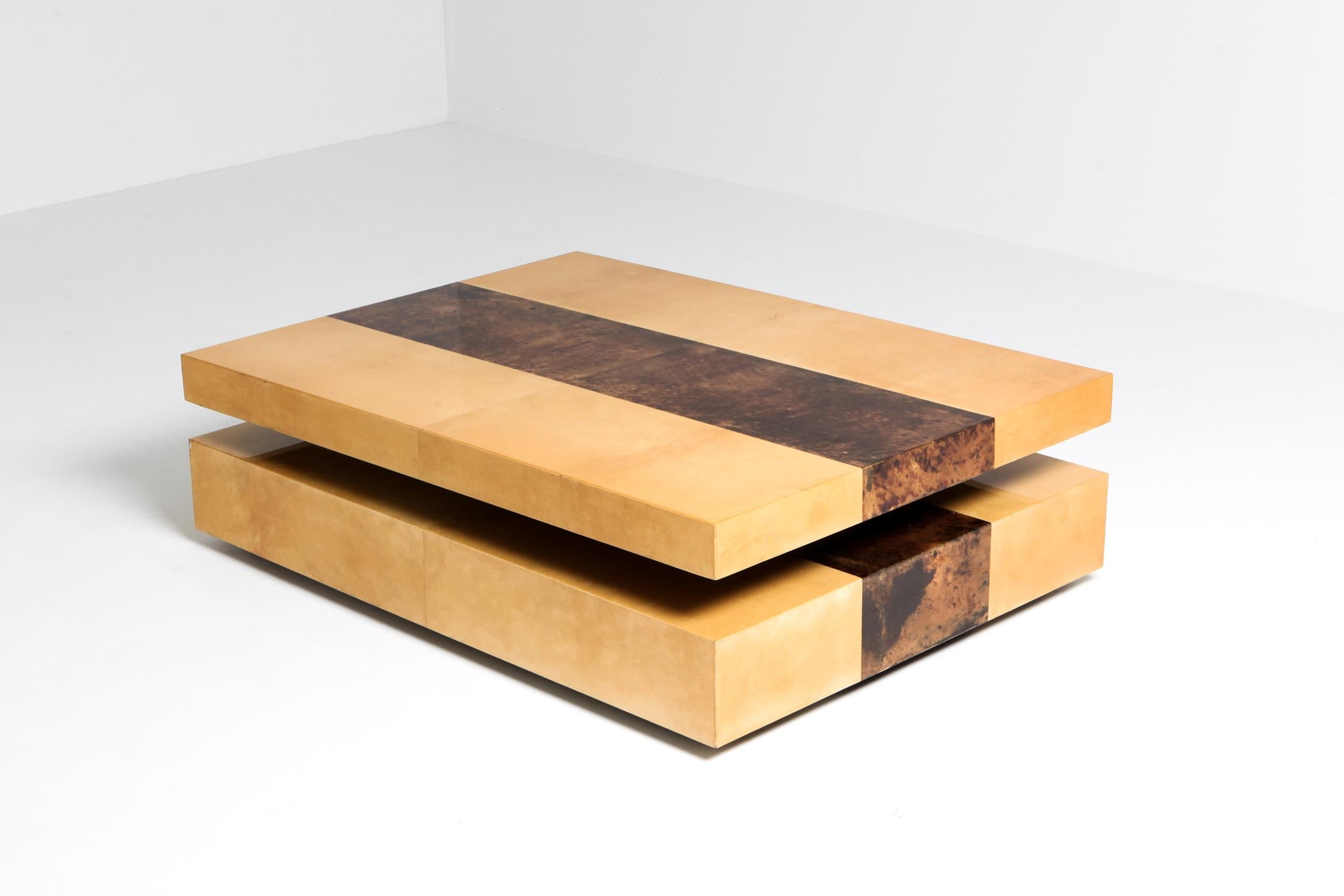 Post-Modern Aldo Tura Two-Tier Sliding Coffee Table