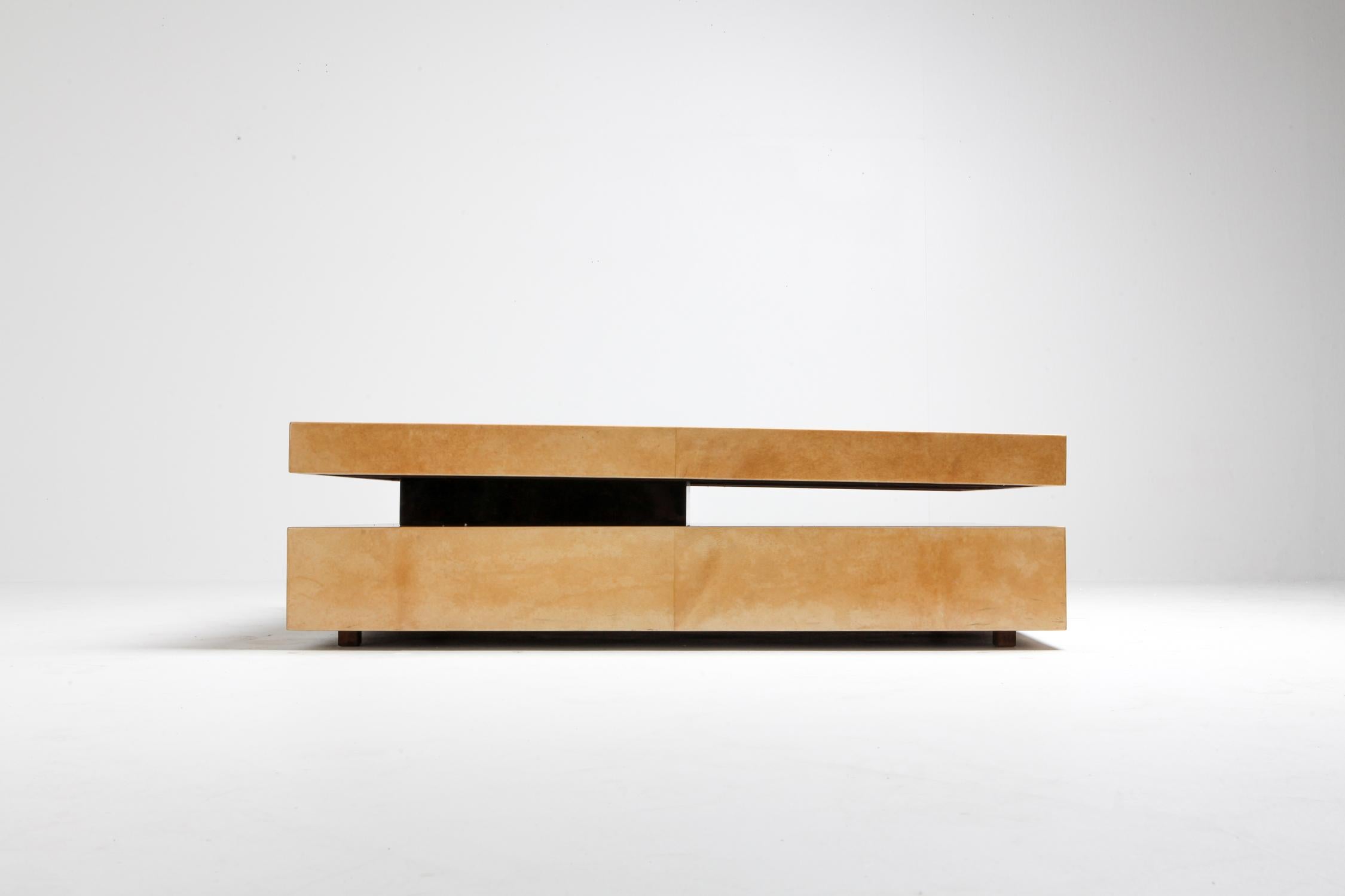 Wood Aldo Tura Two-Tier Sliding Coffee Table