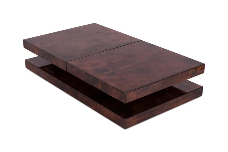 Aldo Tura Two Tier Sliding Coffee Table With Bar At 1stdibs Aldo Tura Two Tier Sliding Coffee Table With Bar In Good Condition For