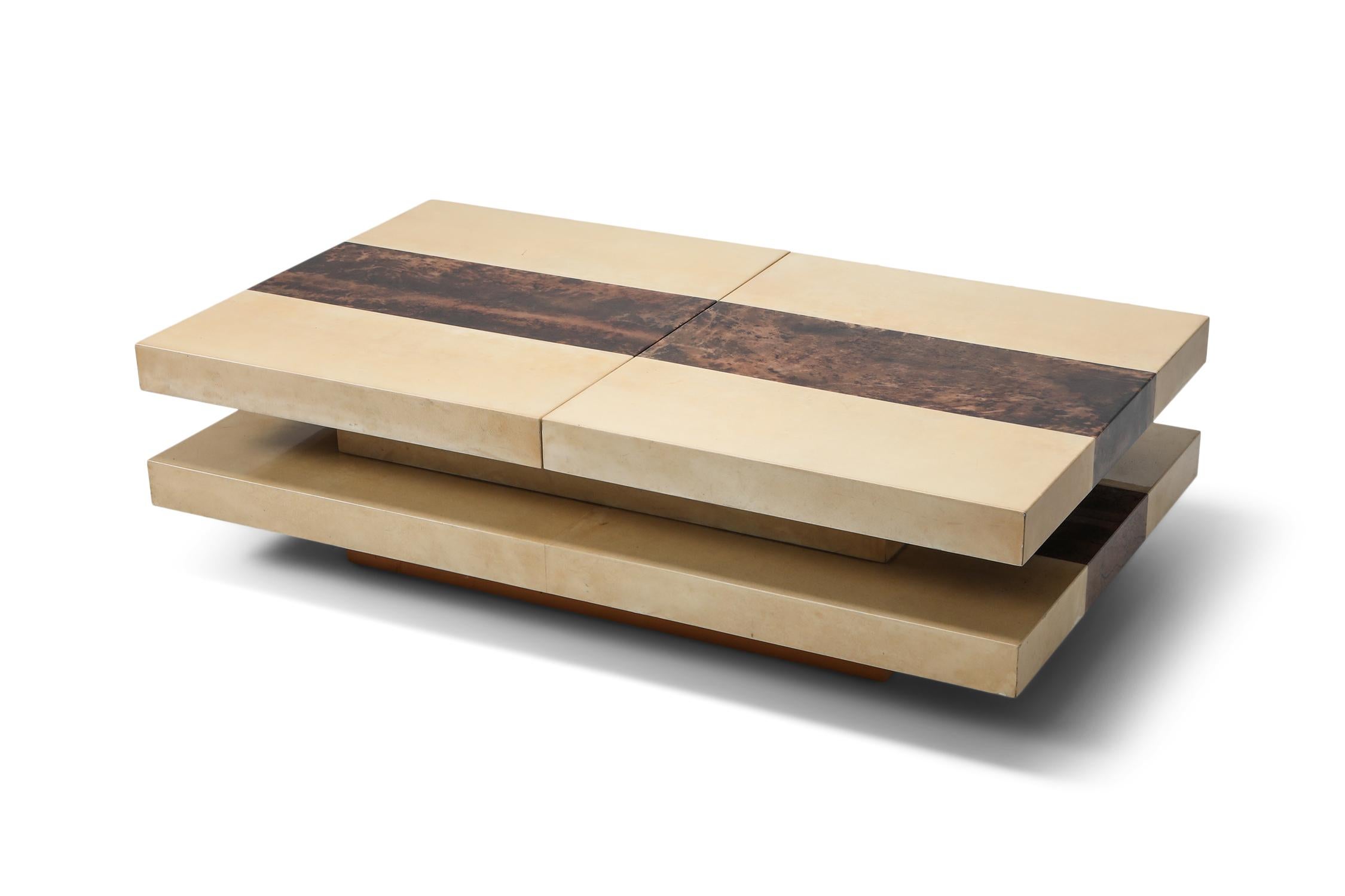 Post-Modern Aldo Tura Two-Tone and Two-Tier Sliding Coffee Table