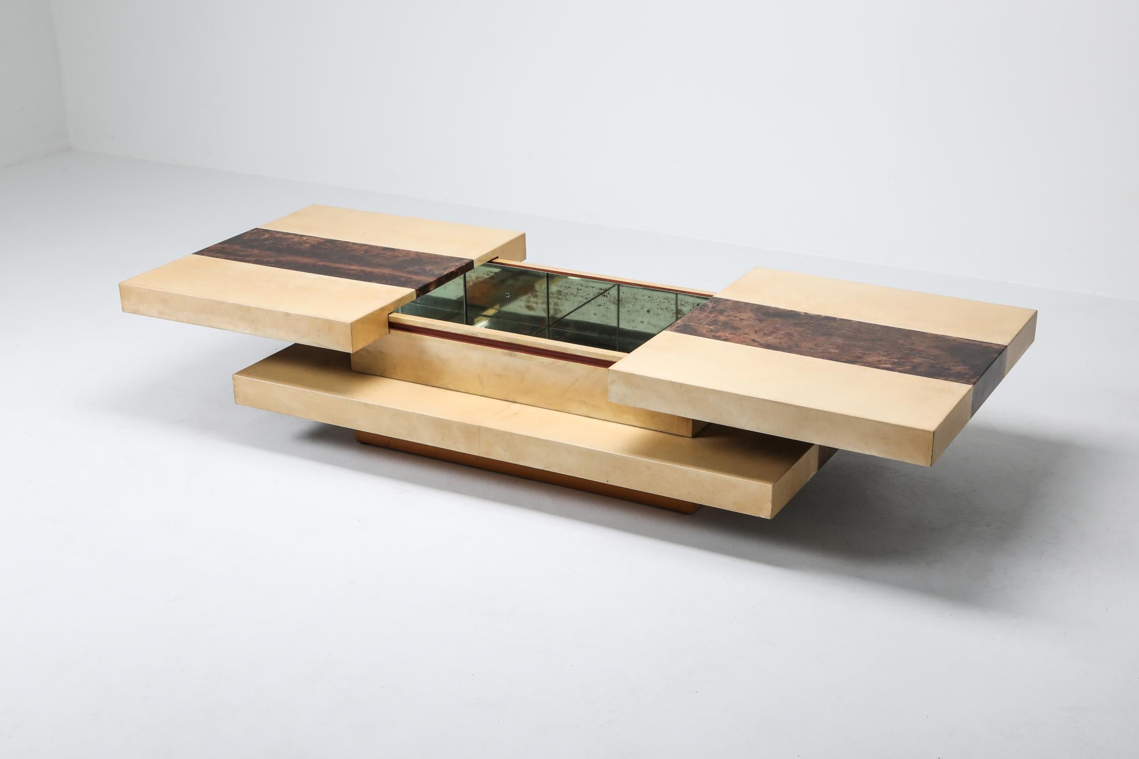 20th Century Aldo Tura Two-Tone and Two-Tier Sliding Coffee Table