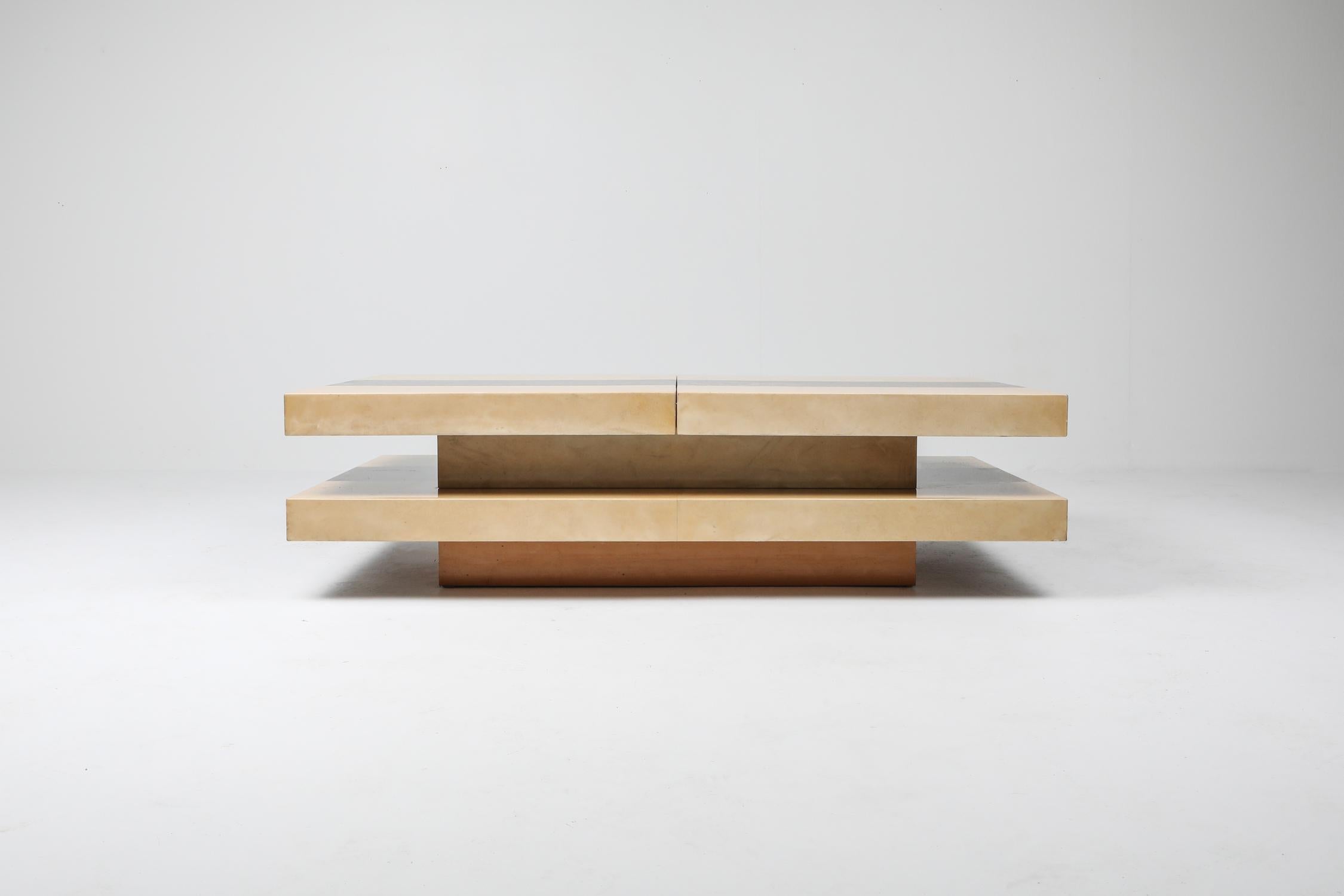 Lacquer Aldo Tura Two-Tone and Two-Tier Sliding Coffee Table