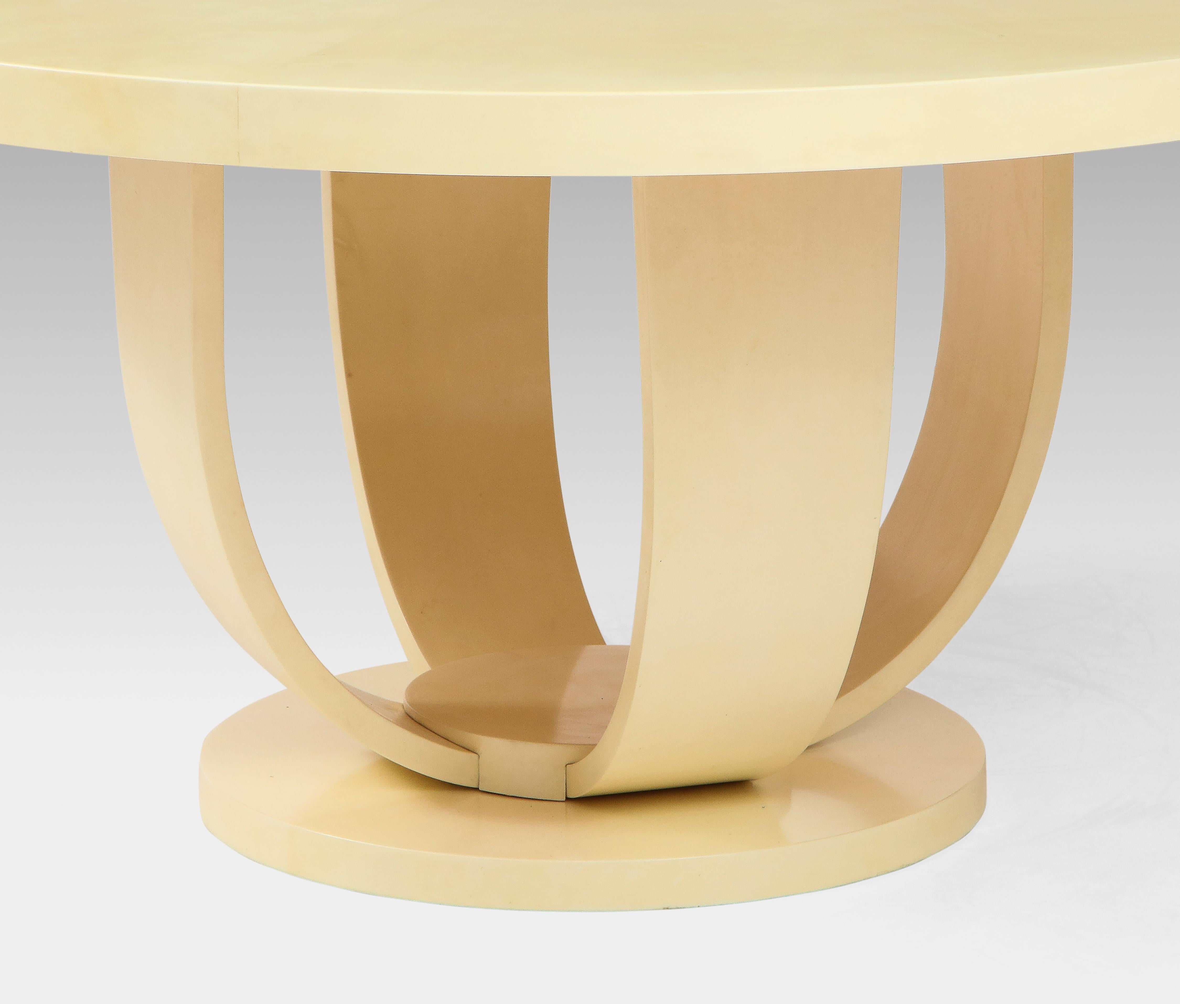 Mid-Century Modern Aldo Tura Unique Ivory Lacquered Goatskin Center or Dining Table, Italy, 1970s
