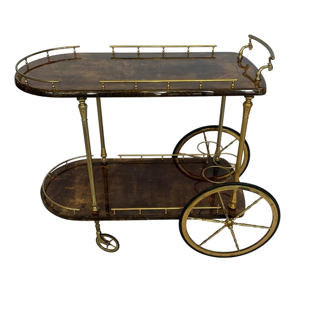 Mid-Century Modern Aldo Tura Vintage Rolling Bar Cart