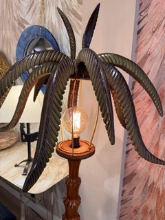 Aldo Tura wood carved palm floor lamp