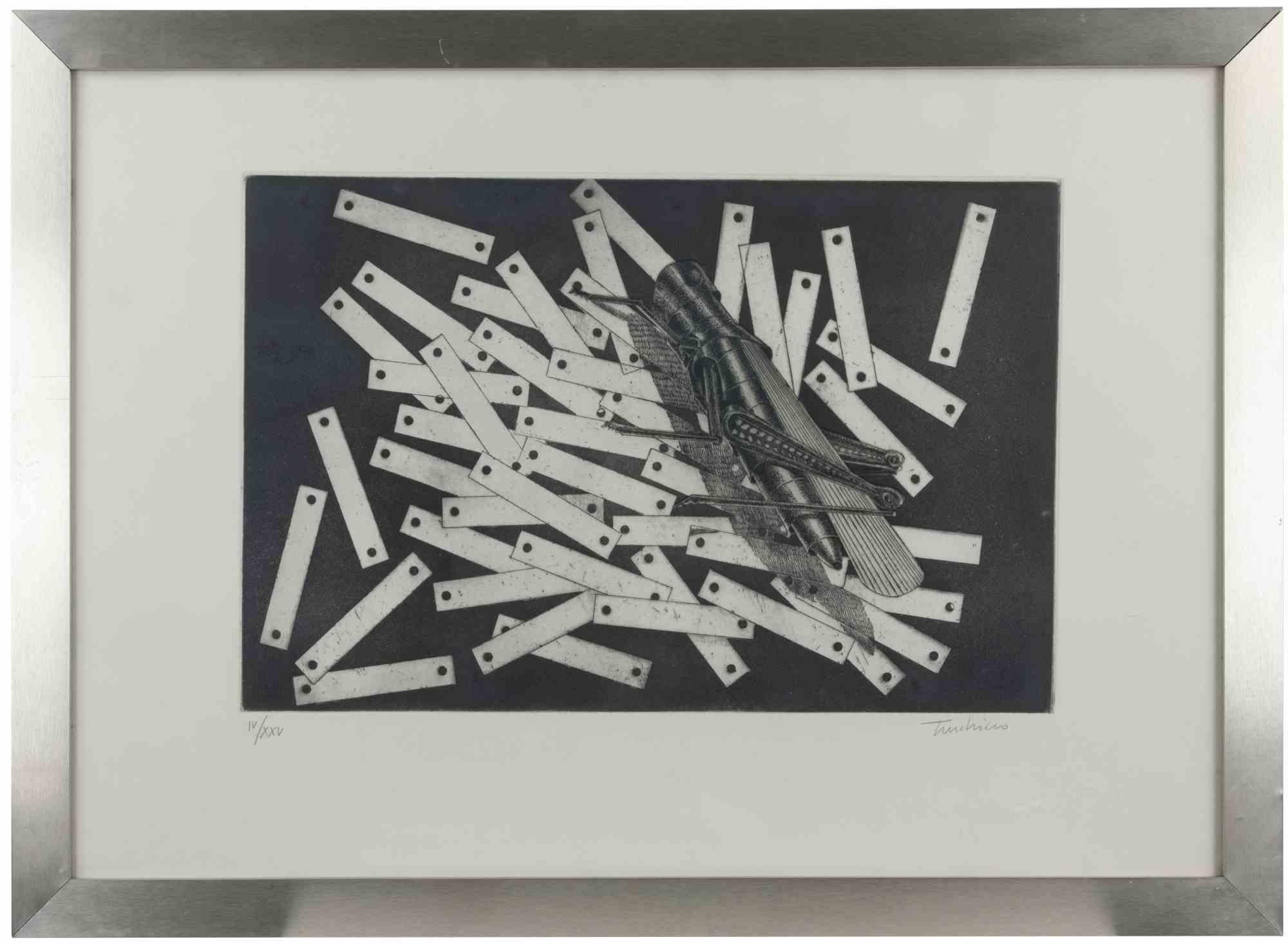Untitled is a modern artwork realized by Aldo Turchiaro.

Black and white etching.

Hand signed and numbered on the lower margin.

Edition of IV/XXV

Includes frame.