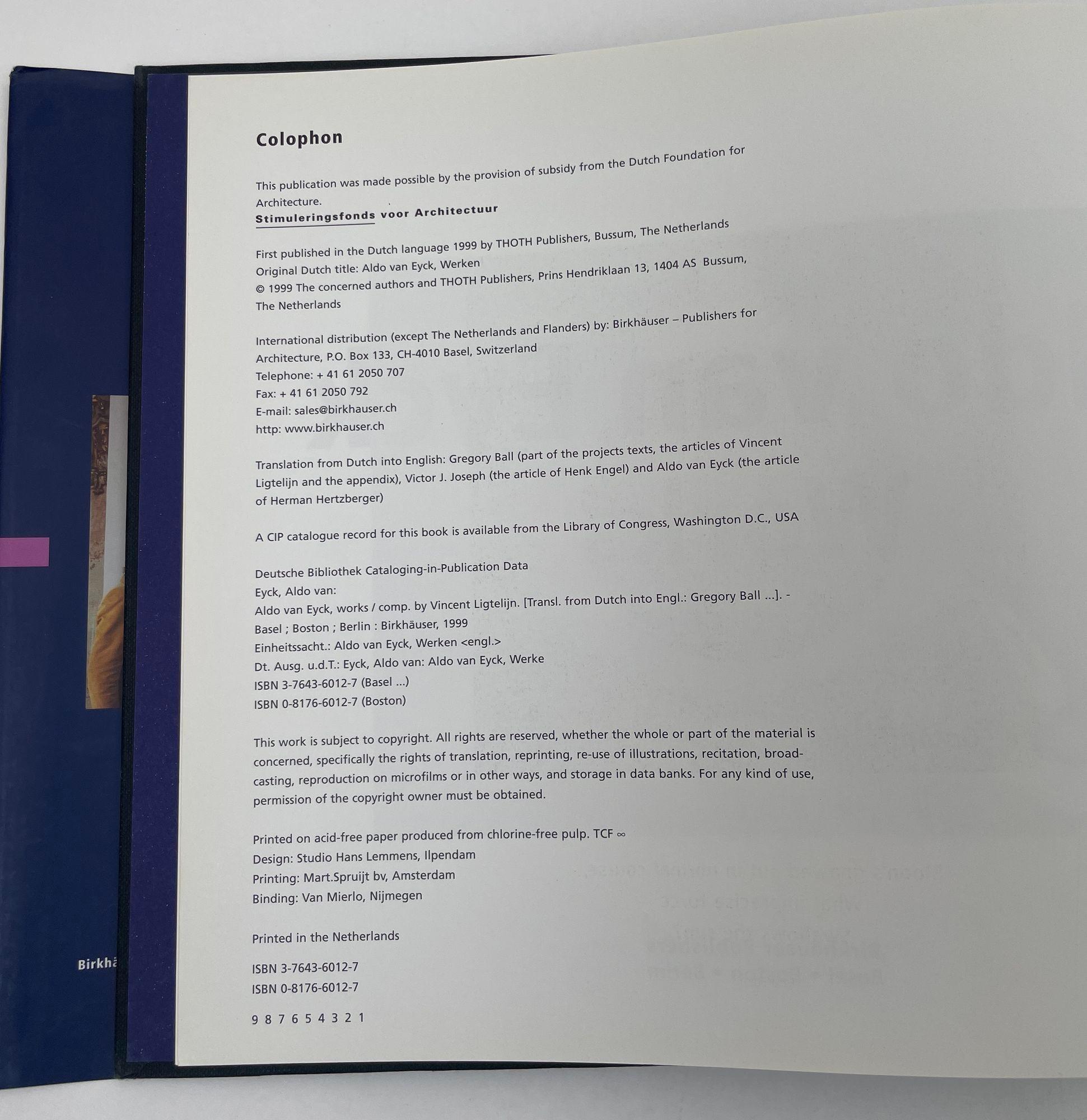 Paper Aldo van Eyck: Works 1st Edition 1999 Hardcover For Sale