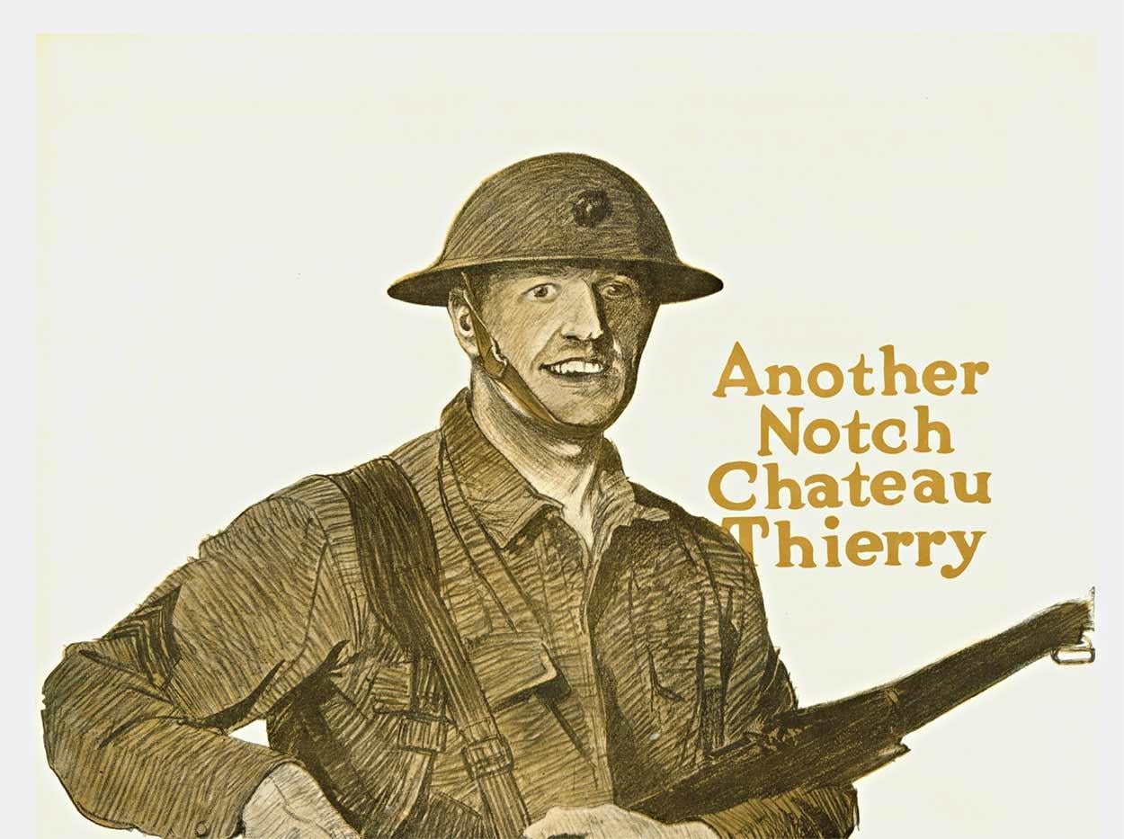 Cartel original de la 1ª Guerra Mundial de los Marines de EE.UU., Another Notch Chateau Thierry vintage - Print de Aldolf Triedler