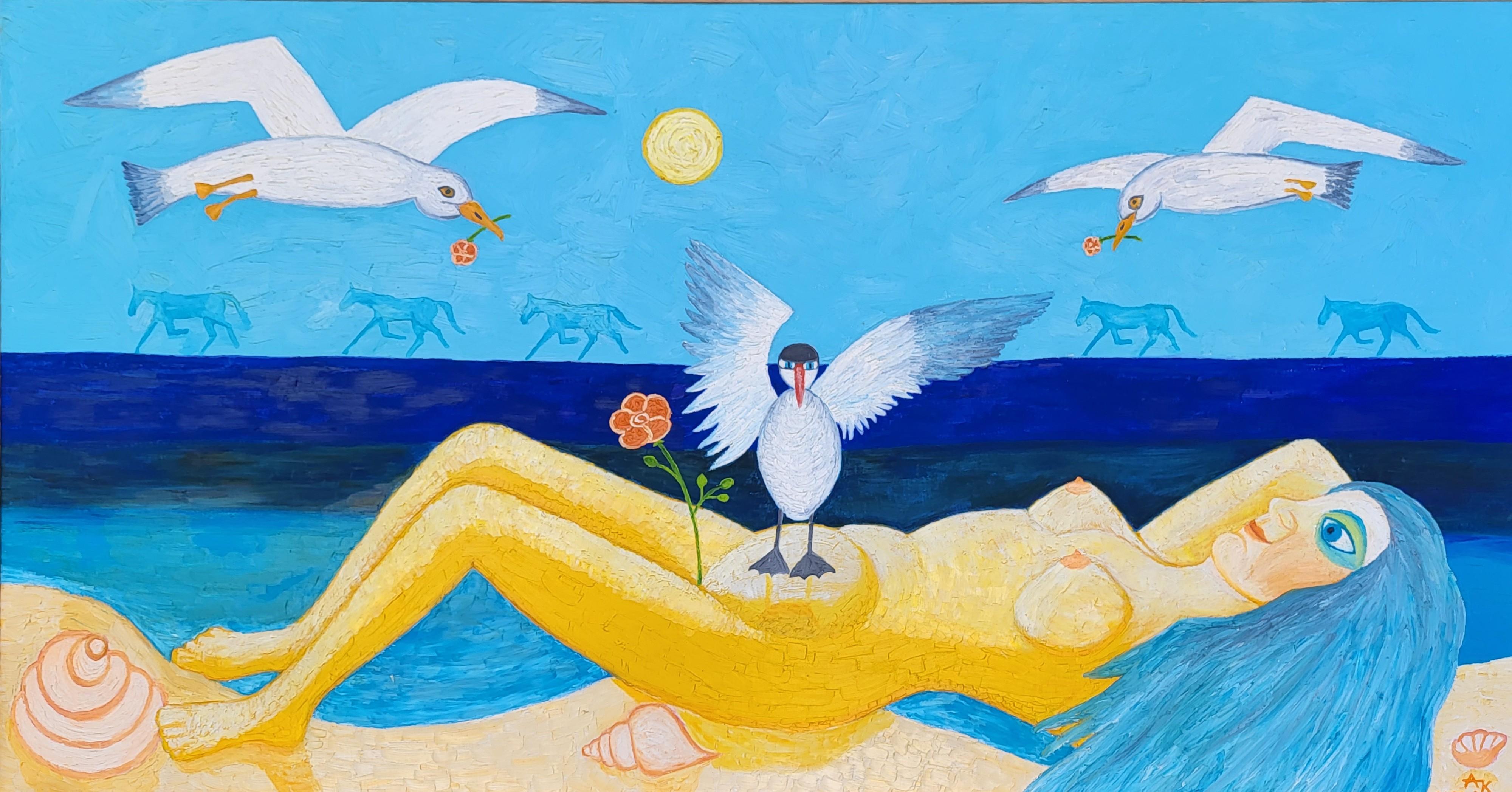 Aldona Jablonska Klimczak Abstract Painting - Aphrodite and the seabirds