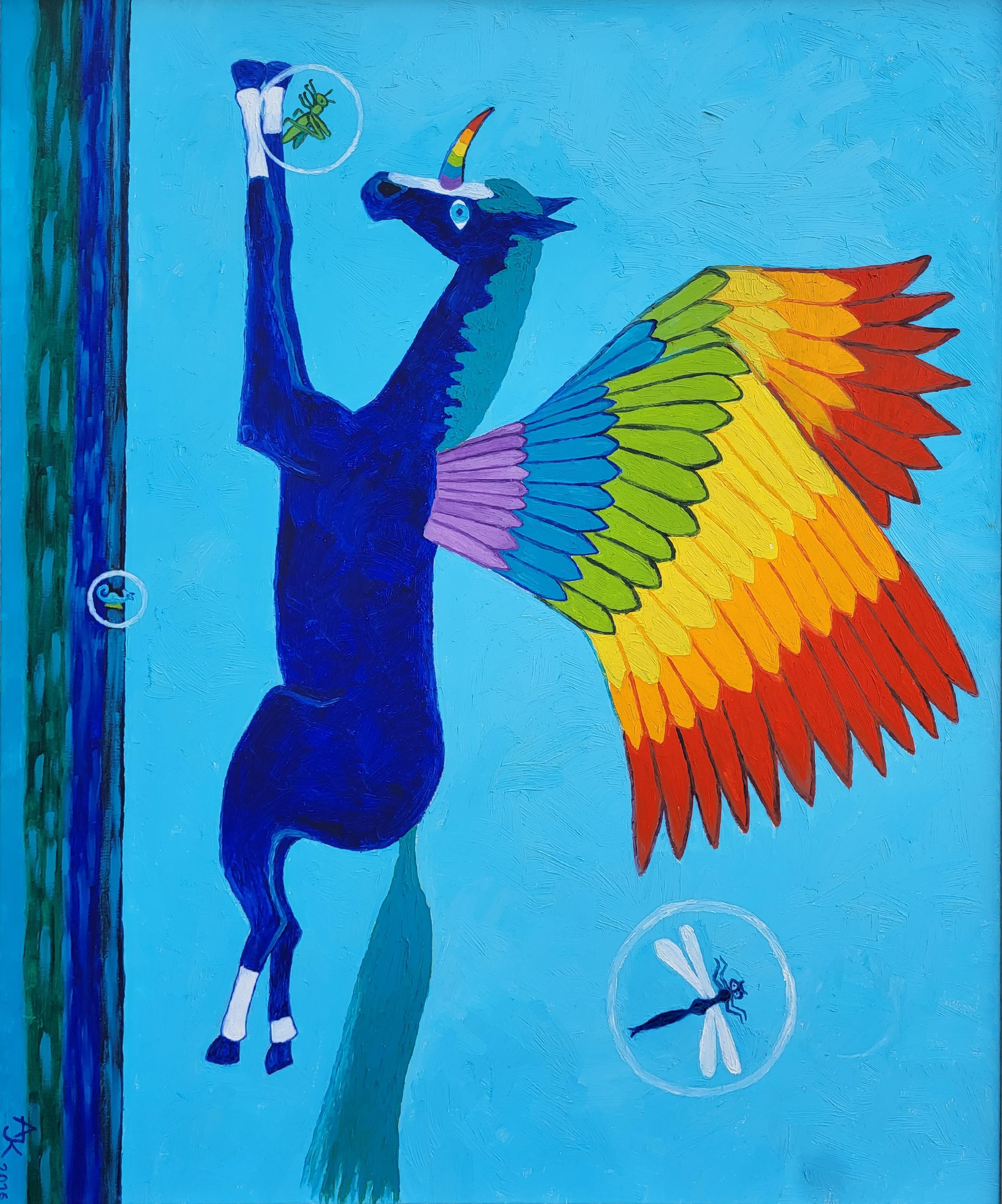 Aldona Jablonska Klimczak Abstract Painting - The Mysterious flight of a Unicorn