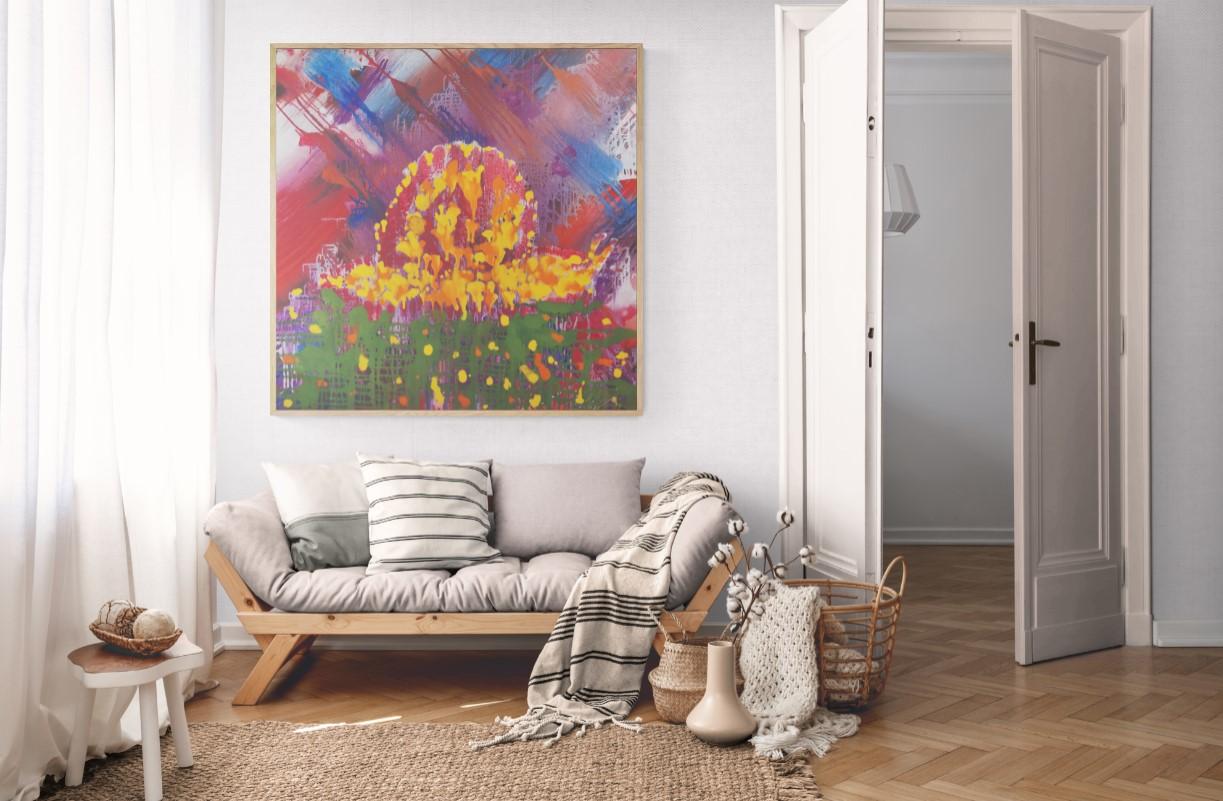 The Snail - Brown Abstract Painting by Aldona Jablonska Klimczak