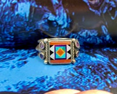 Aldrich Art Intarsien Opal Türkis Koralle Jet Lapislazuli Amethyst Silber Ring
