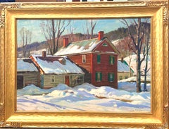 Aldro T. Hibbard Oil Painting “Red House” New England Winter Landscape
