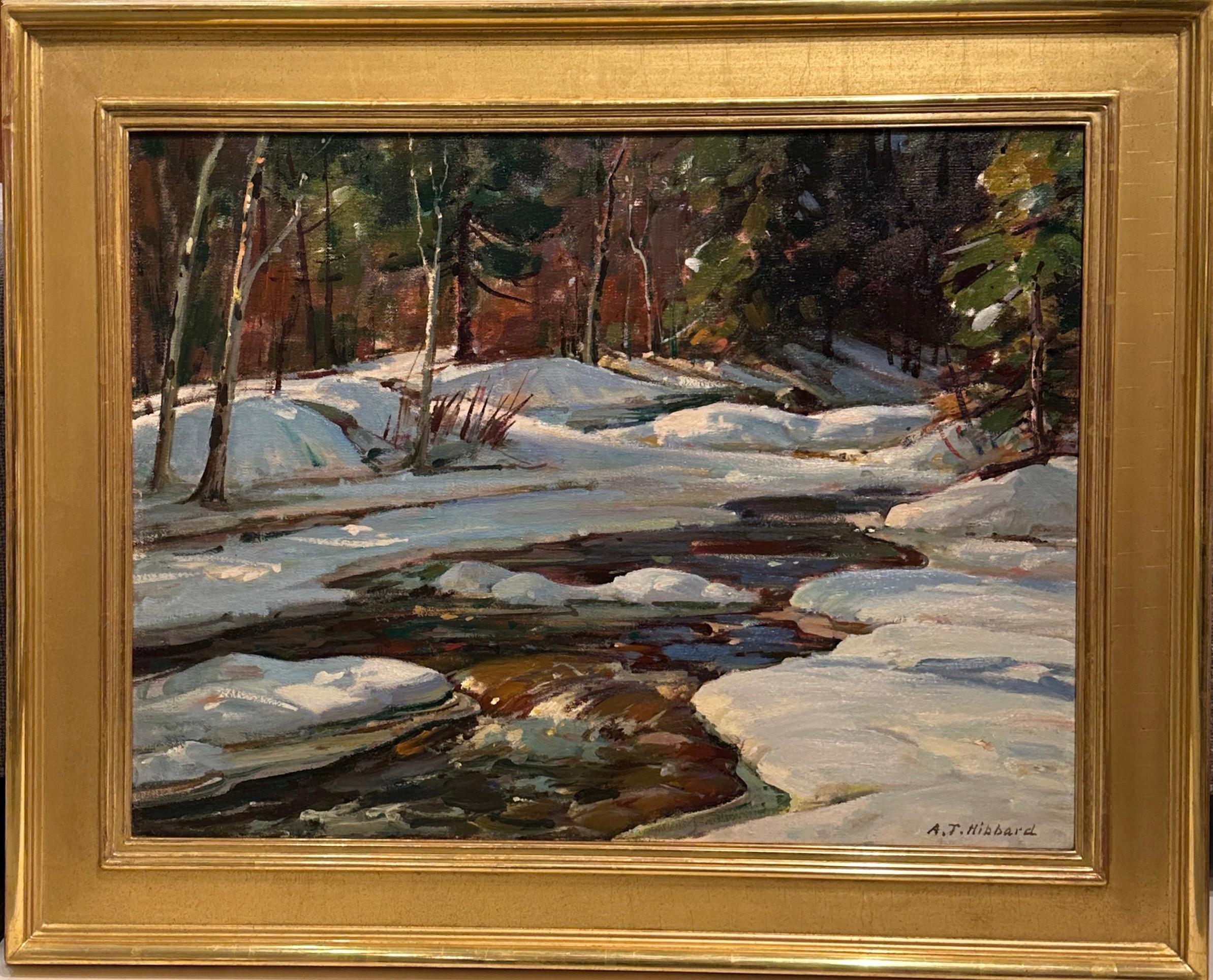 Scena di paesaggio invernale dell'impressionista americano Aldro Hibbard - Painting di Aldro T. Hibbard