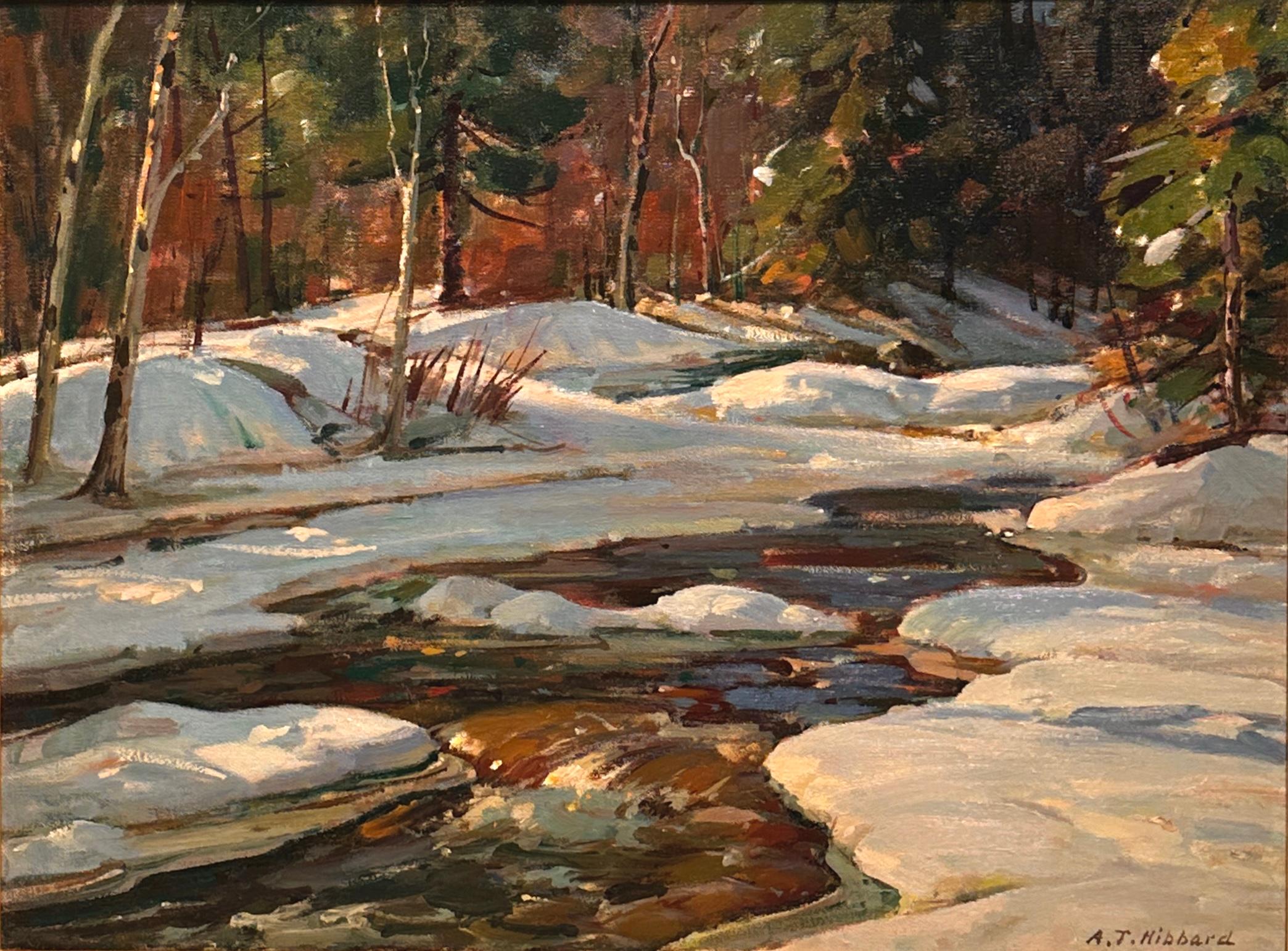 Landscape Painting di Aldro T. Hibbard - Scena di paesaggio invernale dell'impressionista americano Aldro Hibbard