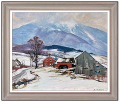 Vintage Aldro AT Hibbard Vermont Winter Scene Painting Oil On Board Signed Landscape Art