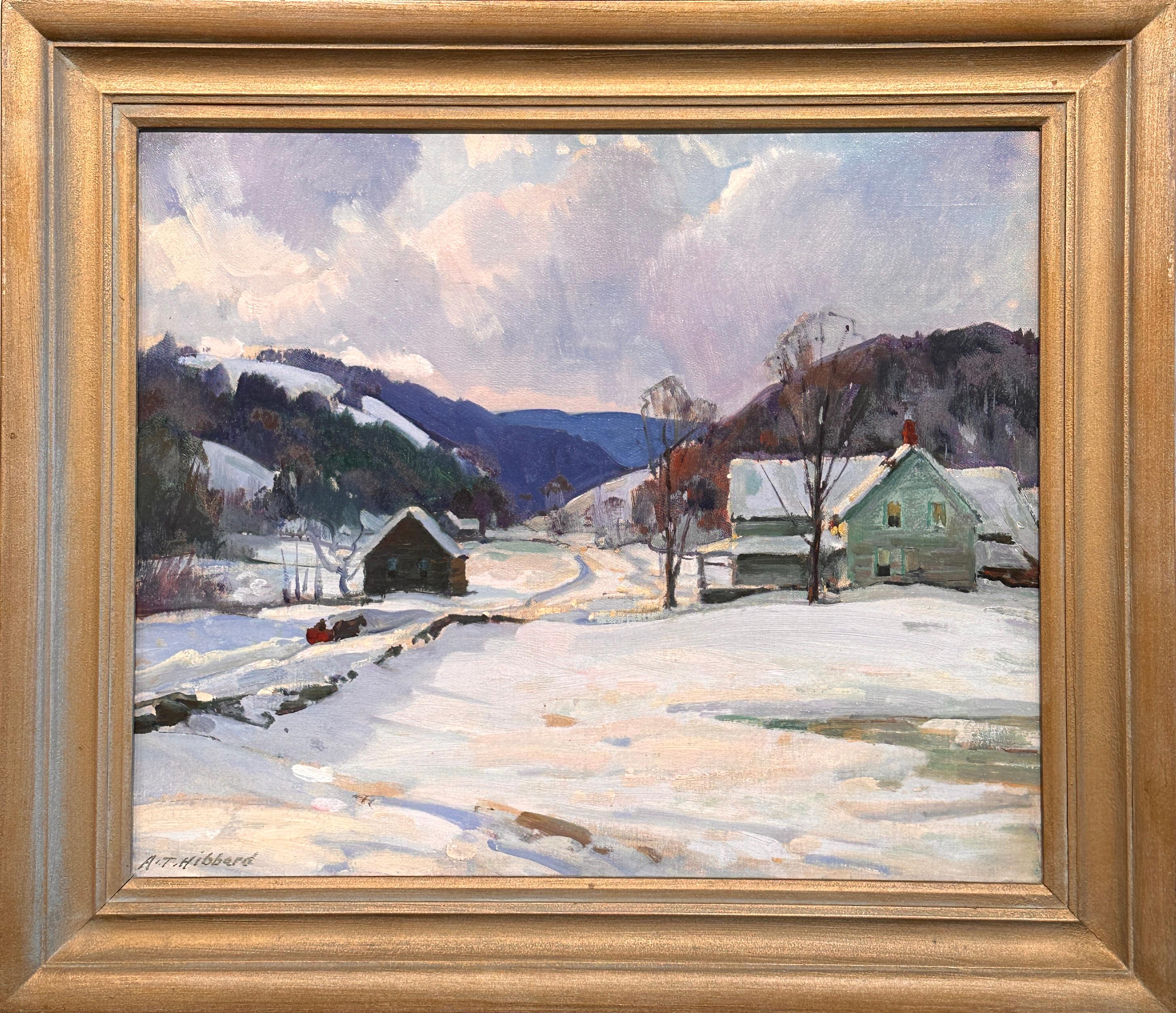 Artista de Rockport Pintura de paisaje invernal Resplandor de la luz solar Vermont - Painting de Aldro Thompson Hibbard